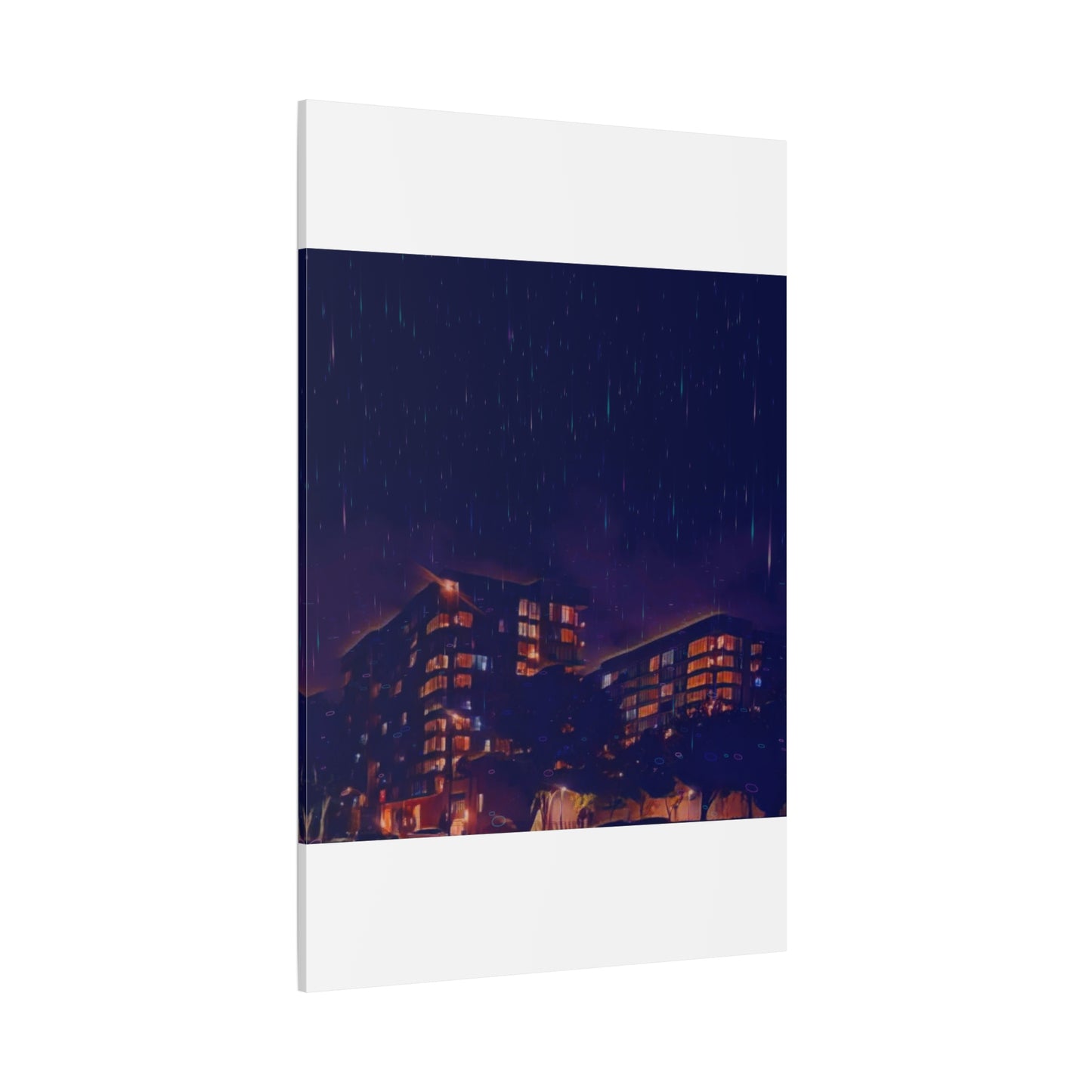 Neon Percipitation @ night - Canvas Print — Moody Urban Wall Art