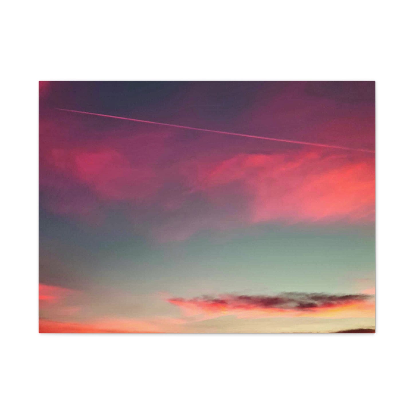 pink sky at morning - Horizon Matte Canvas Print — Vibrant Pink & Teal Sky Wall Art, Stretched 1.25"