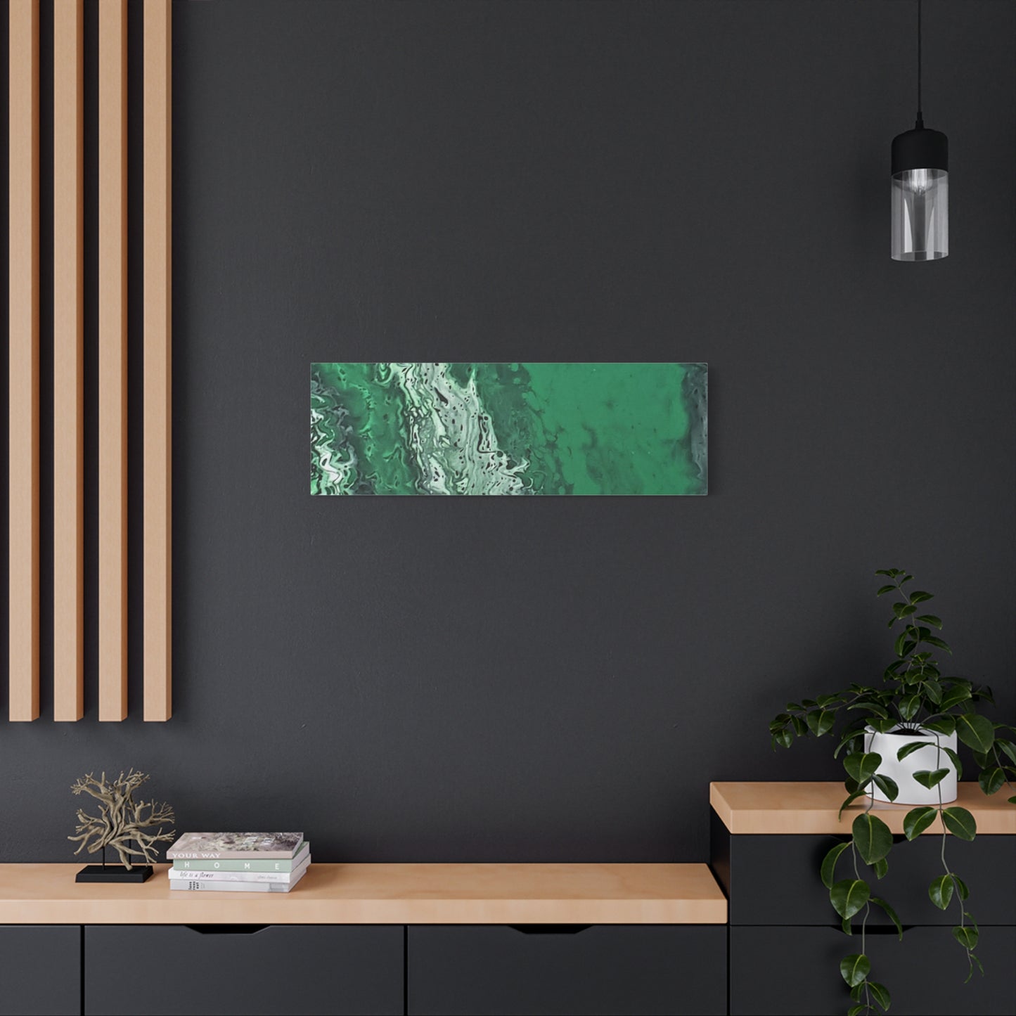 Emerald Wave Abstract Canvas Print — Matte Stretched Wall Art