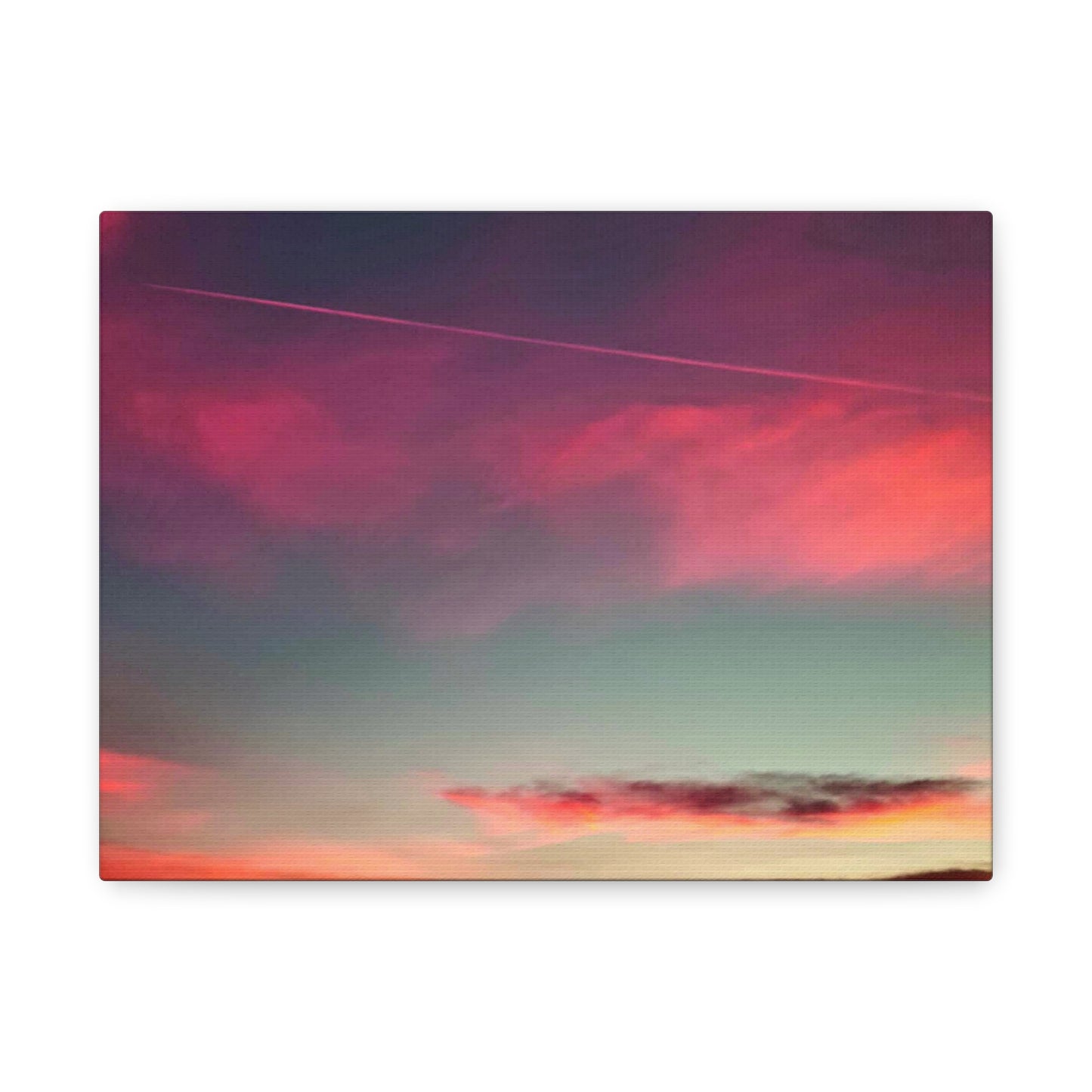 pink sky at morning - Horizon Matte Canvas Print — Vibrant Pink & Teal Sky Wall Art, Stretched 1.25"