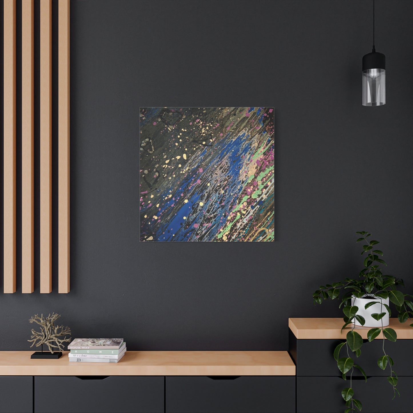 Abstract Splatter Matte Canvas Print — Colorful Fluid Art Wall Decor, Stretched 1.25"