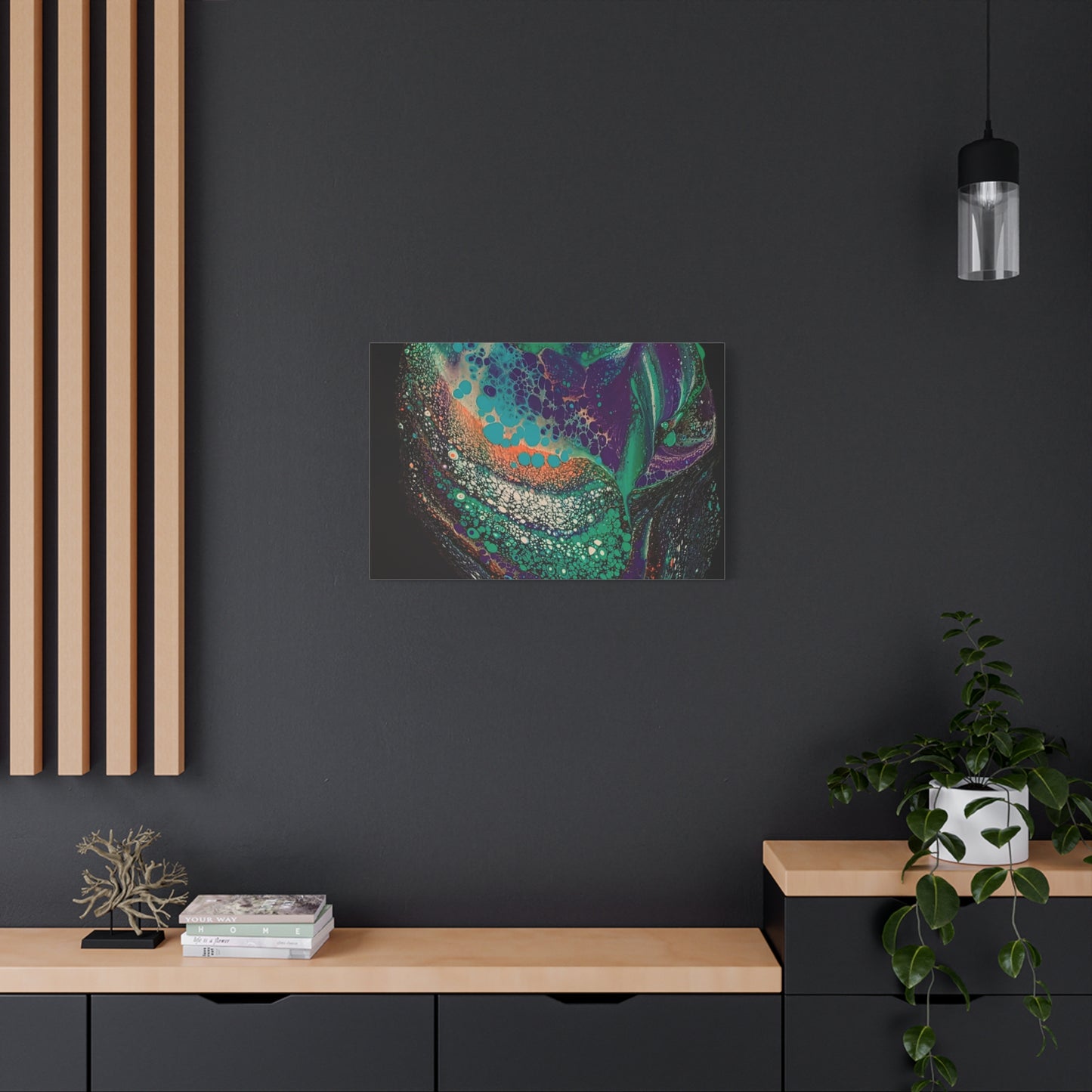 Abstract Fluid Art Canvas Print — Teal, Purple & Gold Swirl Matte Stretched Wall Art