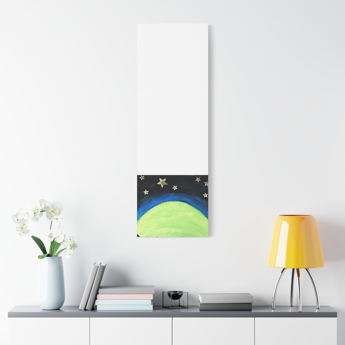 Green Moonrise Canvas Wall Art – Mountain Silhouette Nightscape