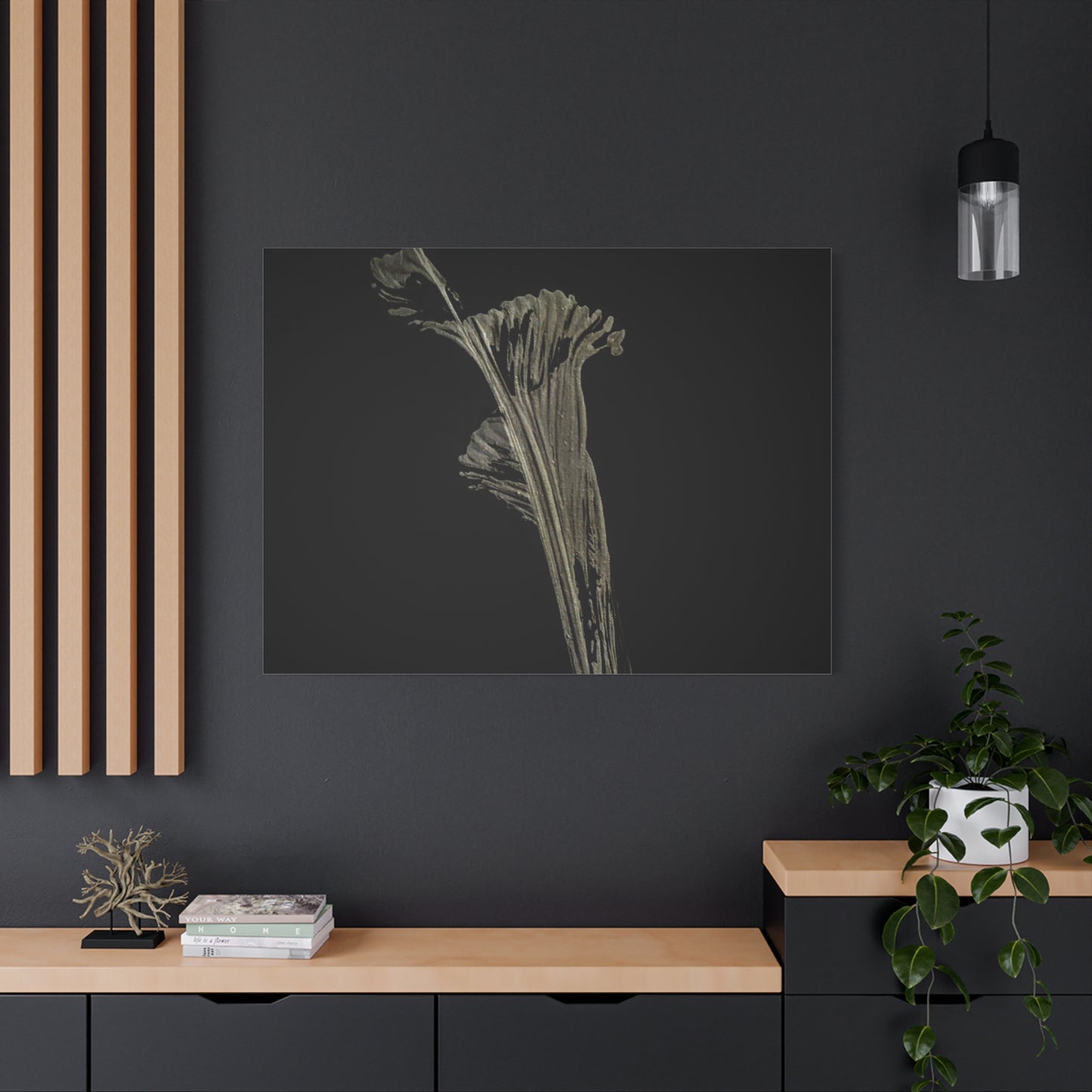 Calla Lilly - Minimalist Botanical Canvas Print — Monochrome Flower Art on Black Matte