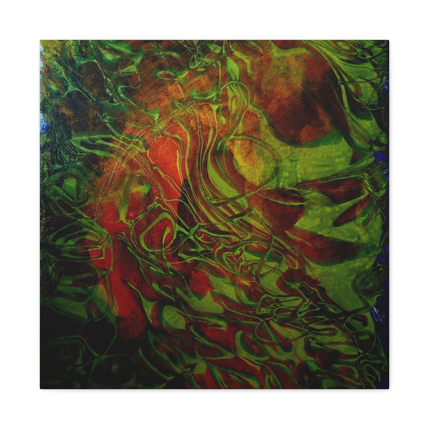 Abstract Green & Red Fluid Art Canvas Print