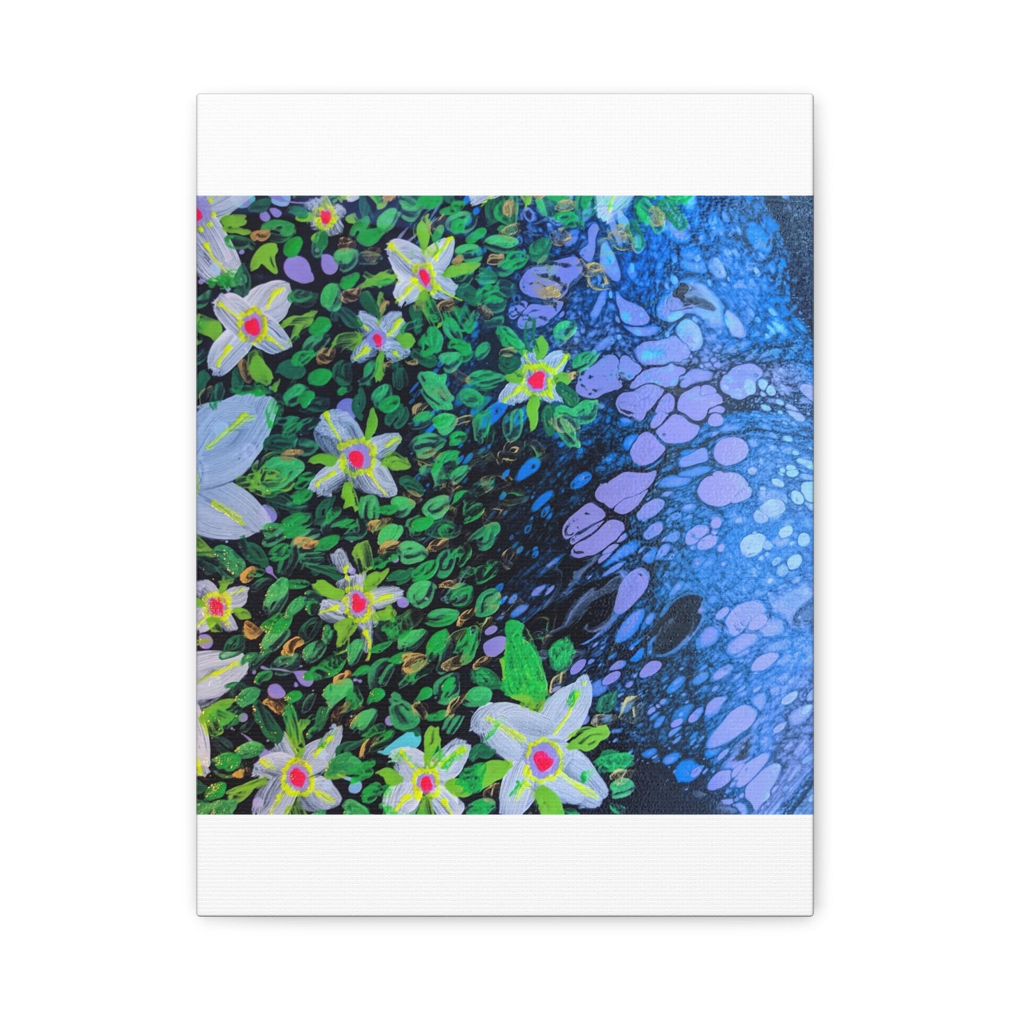 Floetrol&Flowers -  Reef Matte Canvas Wall Art — Blue & Green Abstract Flower Painting