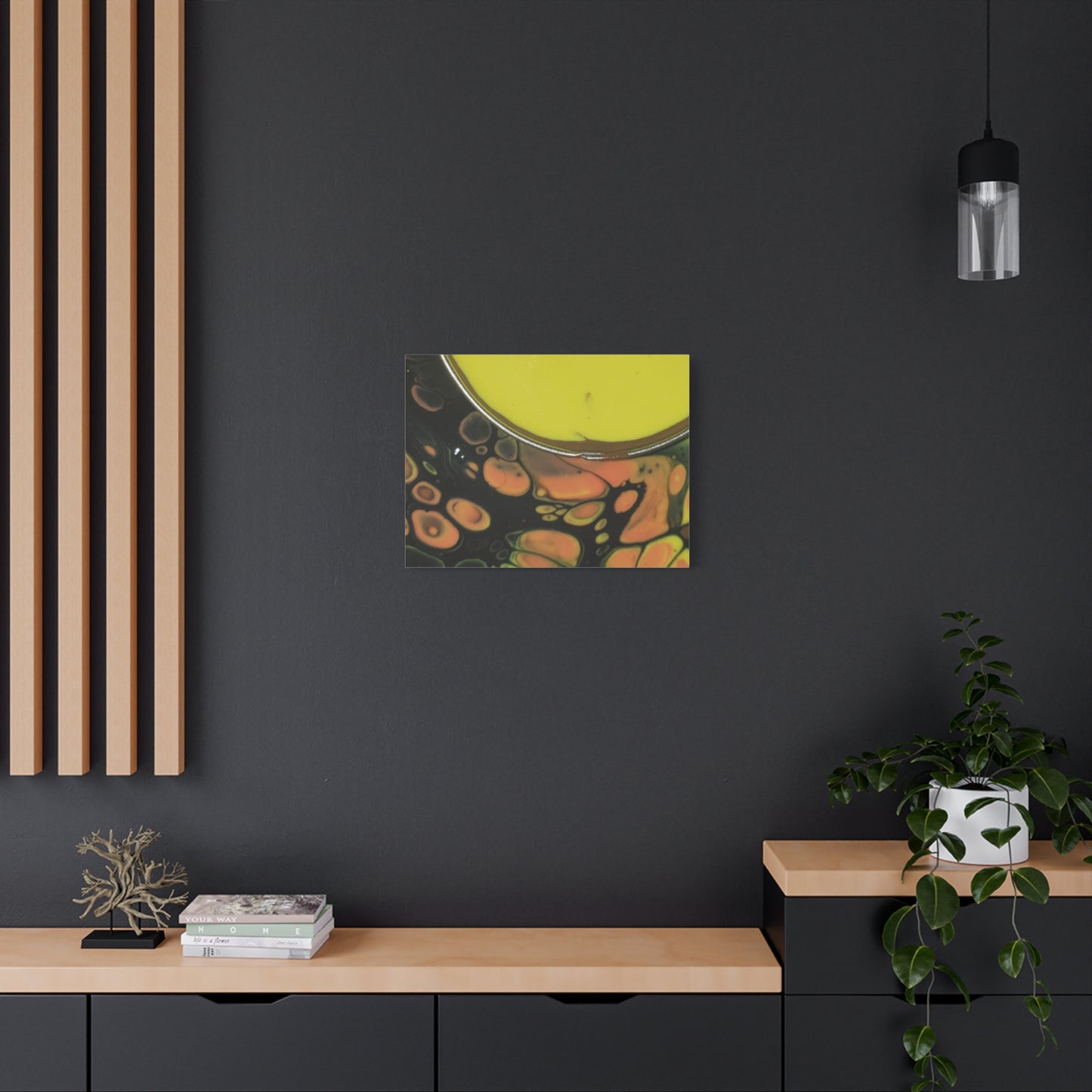 Abstract Fluid Art Canvas Print — Yellow & Black Cell Pour