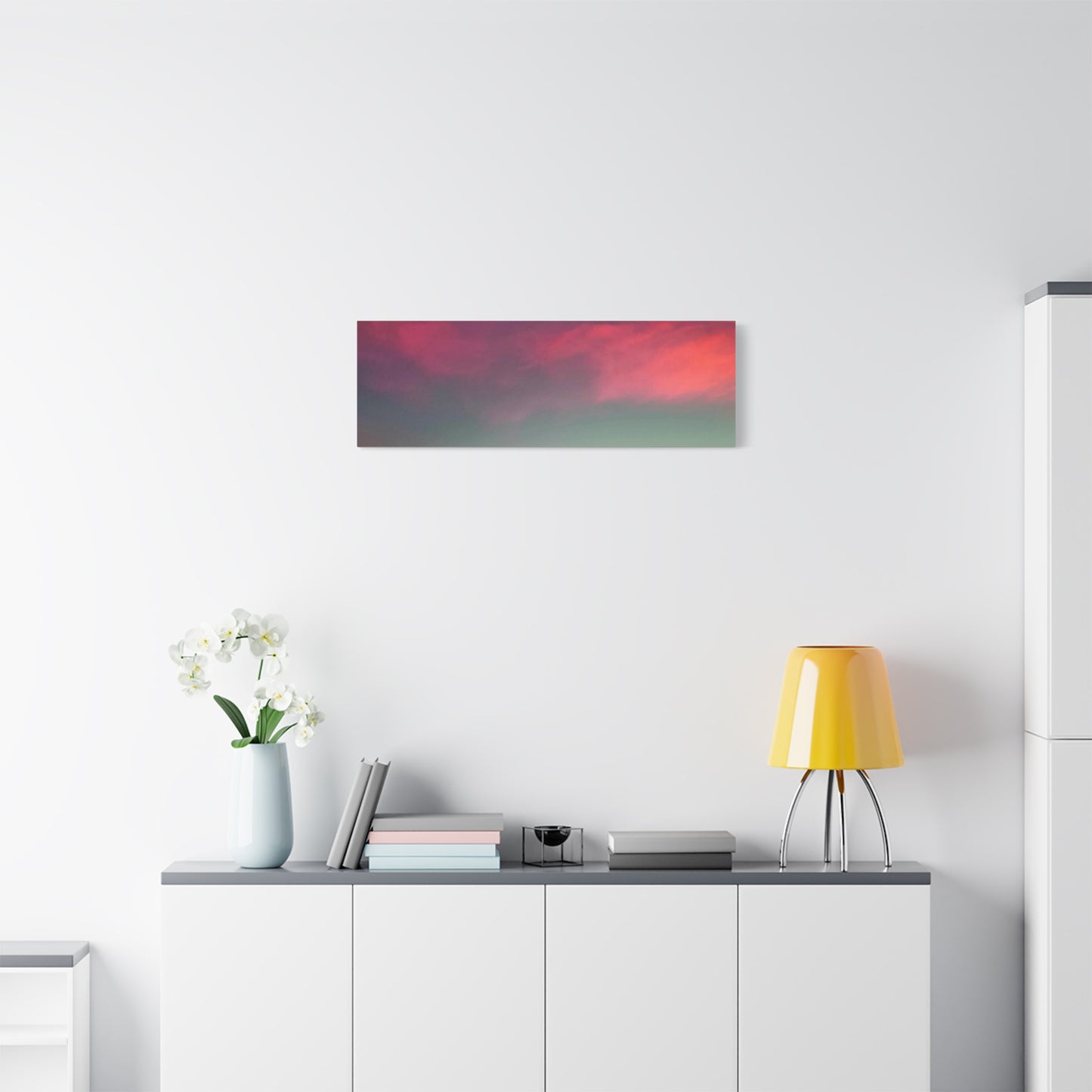 pink sky at morning - Horizon Matte Canvas Print — Vibrant Pink & Teal Sky Wall Art, Stretched 1.25"