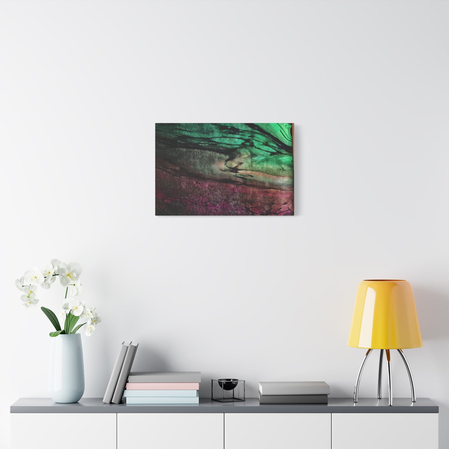 flame tempered pour - Abstract Teal & Magenta Canvas Wall Art — Matte Stretched 1.25"