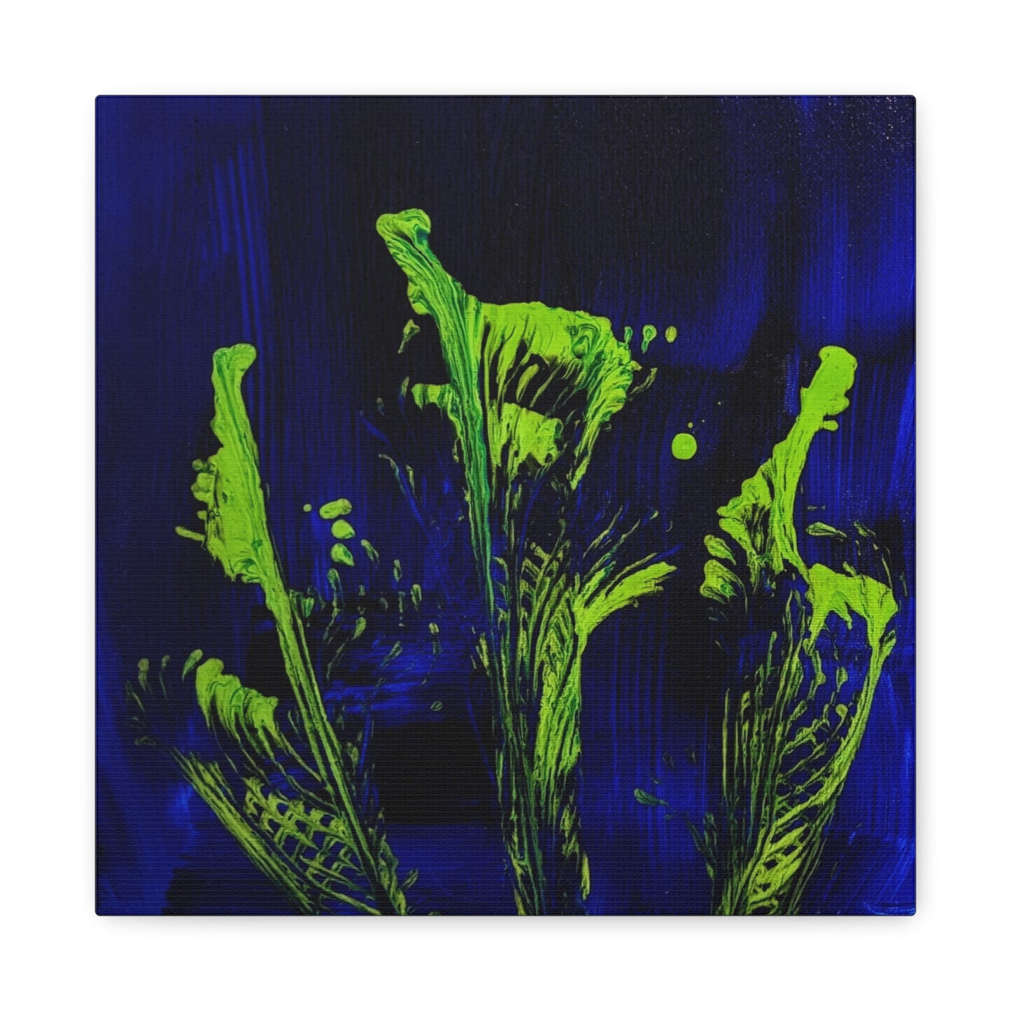 calla_lillies_pt.2 - Neon Floral Abstract Canvas Print — Blue & Lime Stretched Wall Art