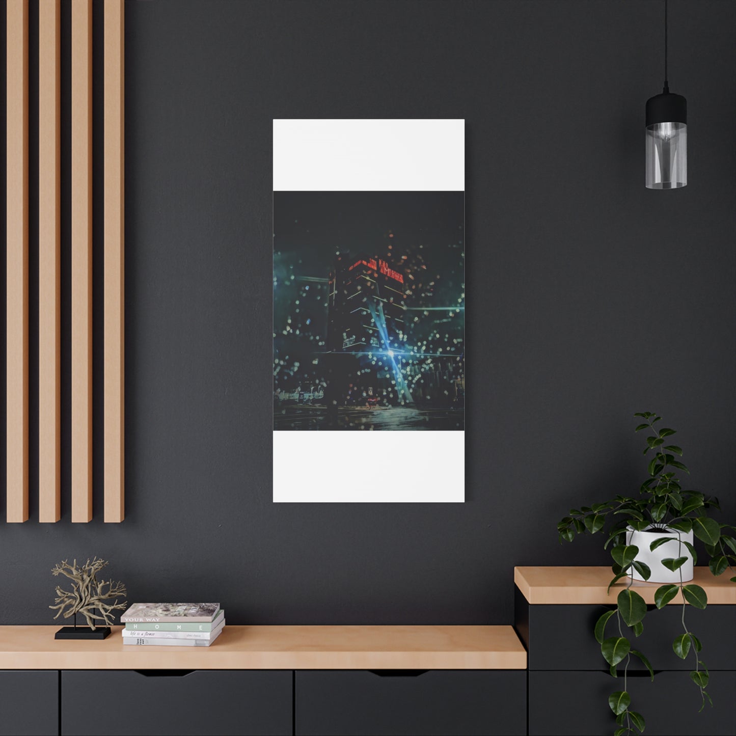 matrix @night Canvas Print — Moody Rainy Urban Wall Art (Matte Stretched)