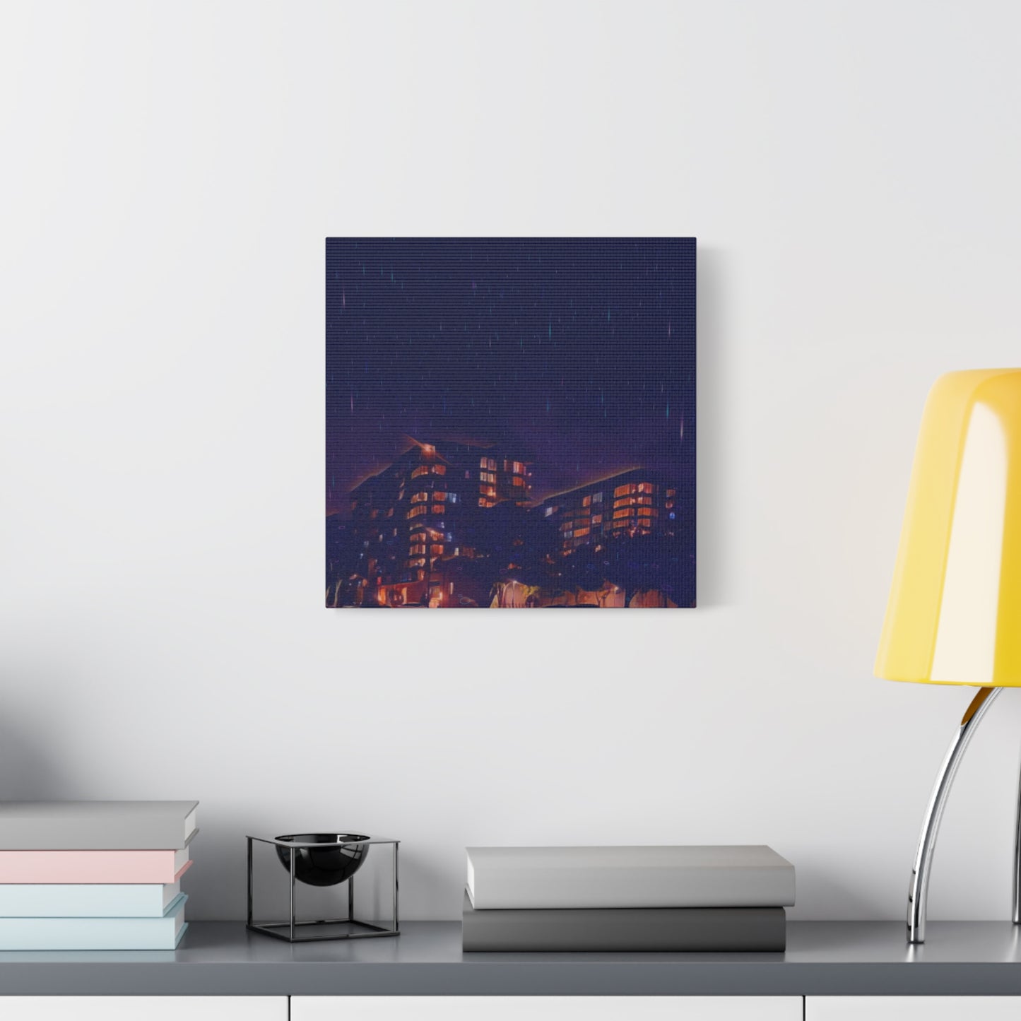 Neon Percipitation @ night - Canvas Print — Moody Urban Wall Art