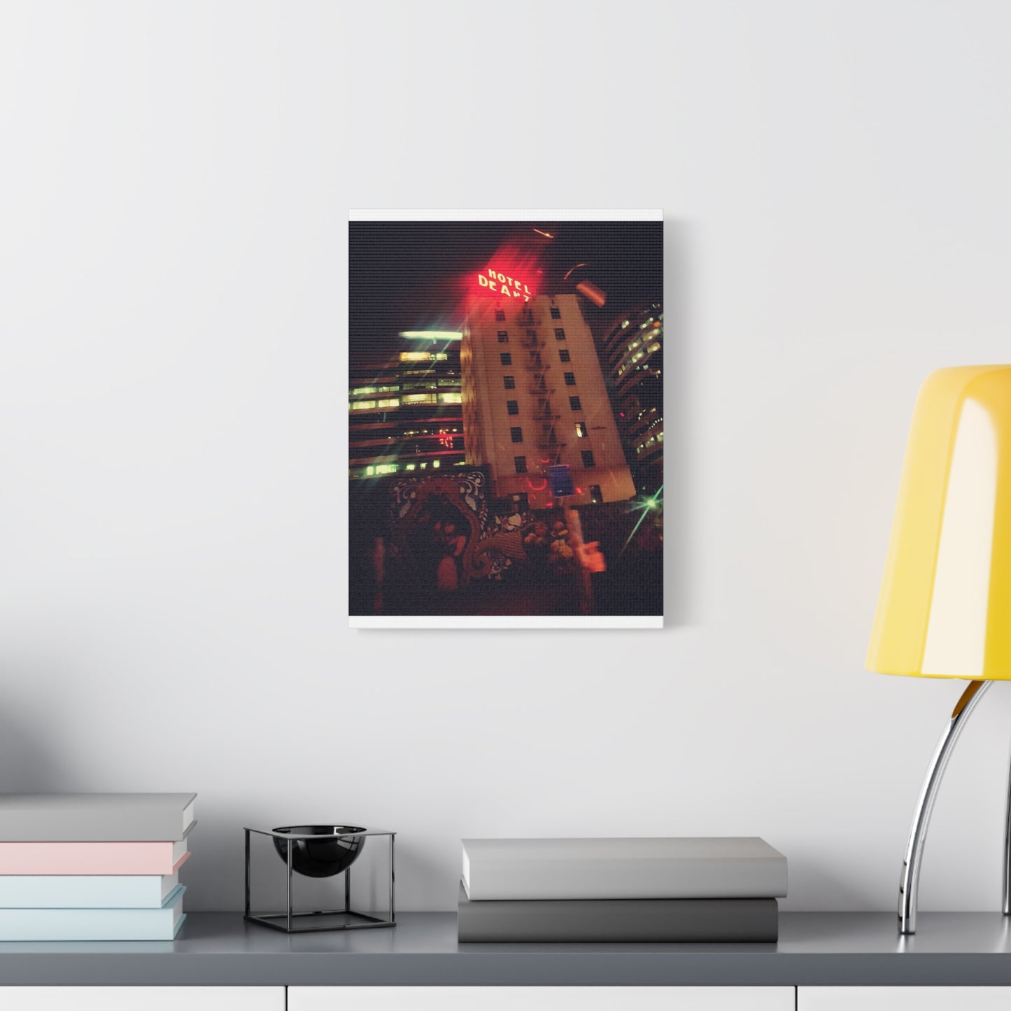 Hotel DeAnza - City Nightscape Canvas Print — Urban Street Art Building Matte Stretched 1.25"