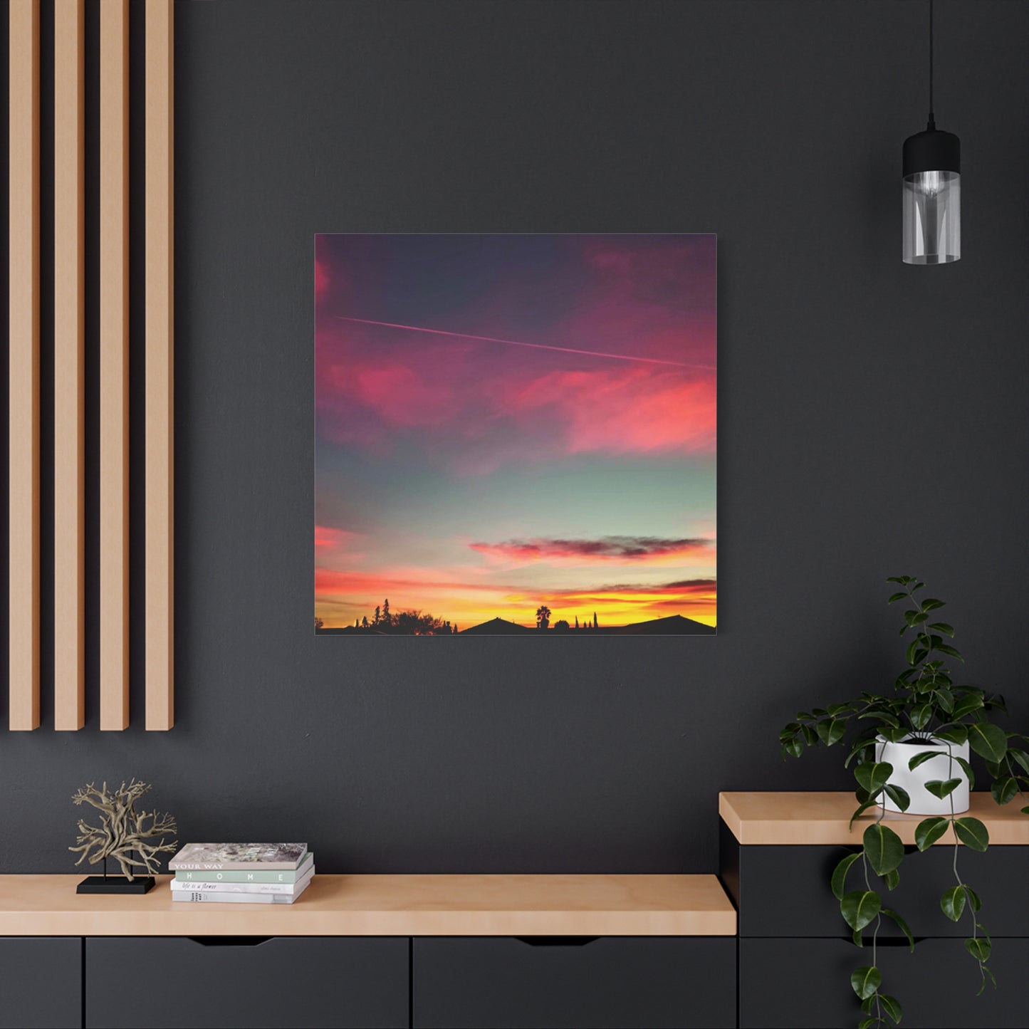 pink sky at morning - Horizon Matte Canvas Print — Vibrant Pink & Teal Sky Wall Art, Stretched 1.25"