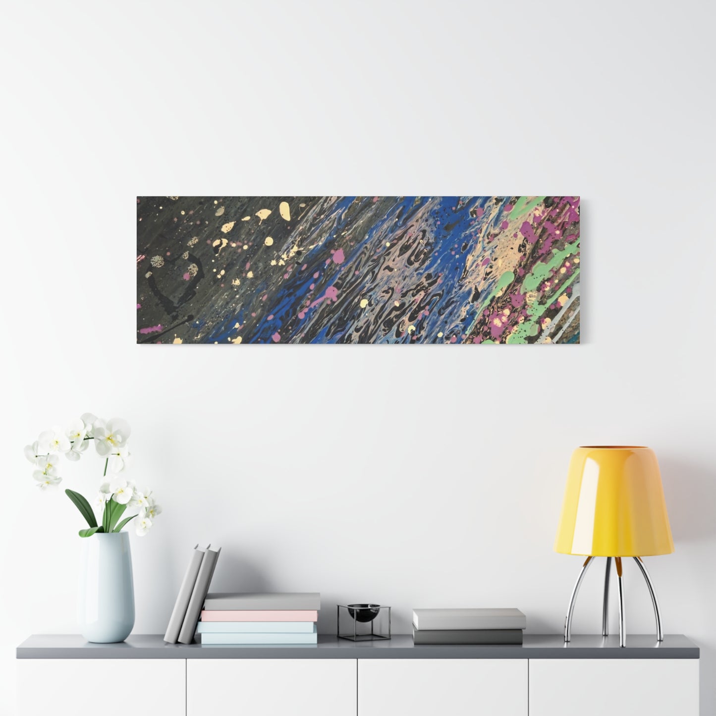 Abstract Splatter Matte Canvas Print — Colorful Fluid Art Wall Decor, Stretched 1.25"