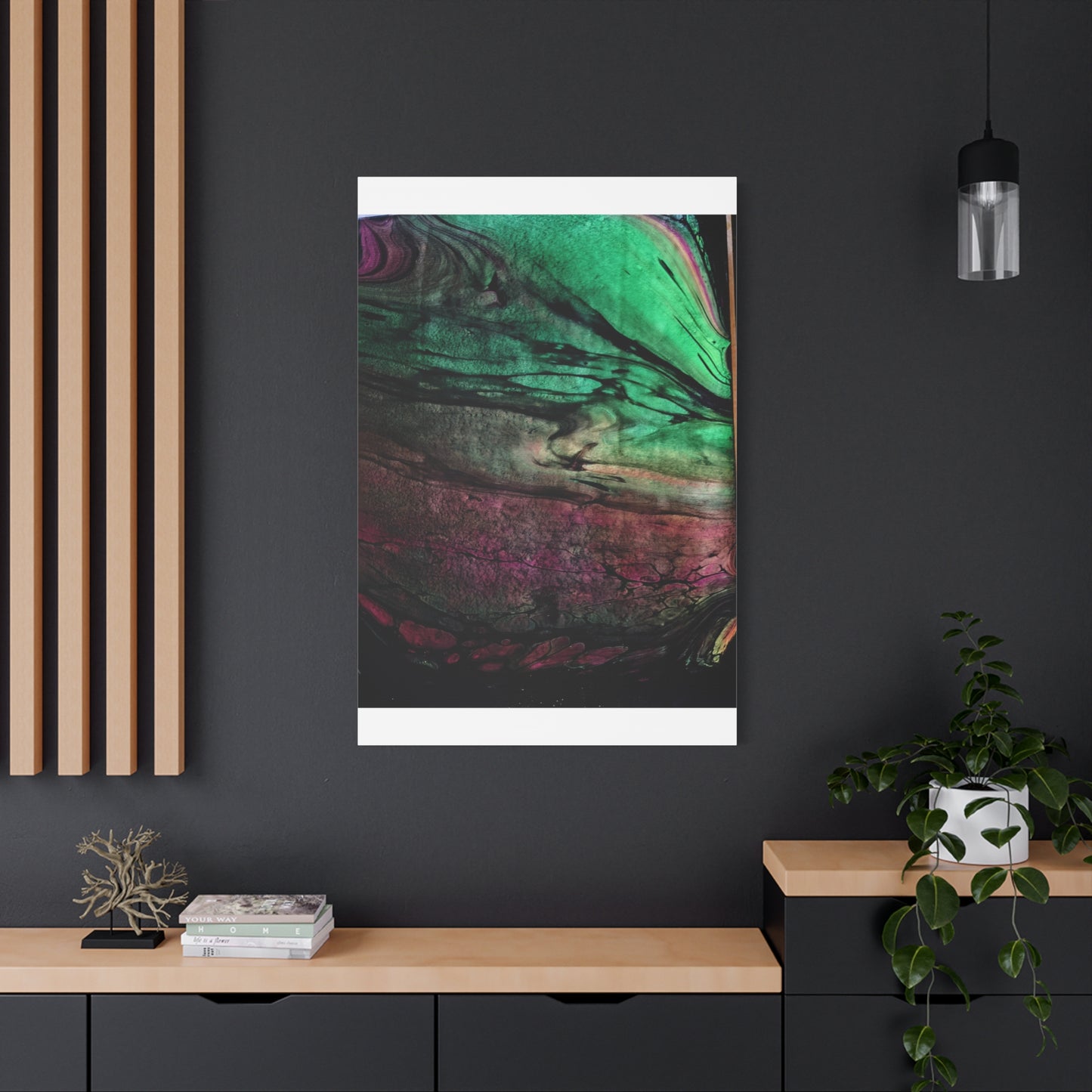 flame tempered pour - Abstract Teal & Magenta Canvas Wall Art — Matte Stretched 1.25"