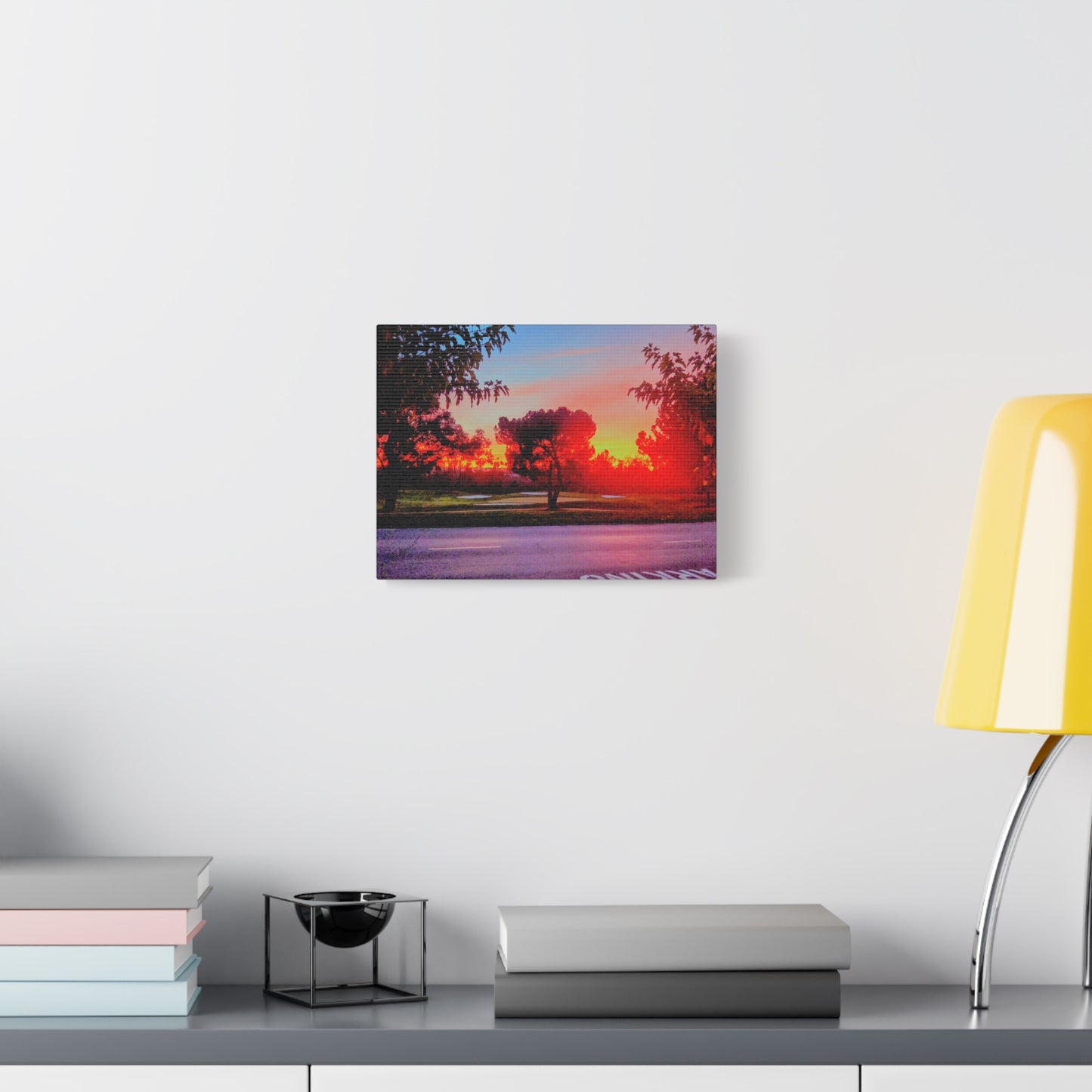 4th green @muni - Sunset Park Matte Canvas Print — Vibrant Red & Orange Landscape Wall Art