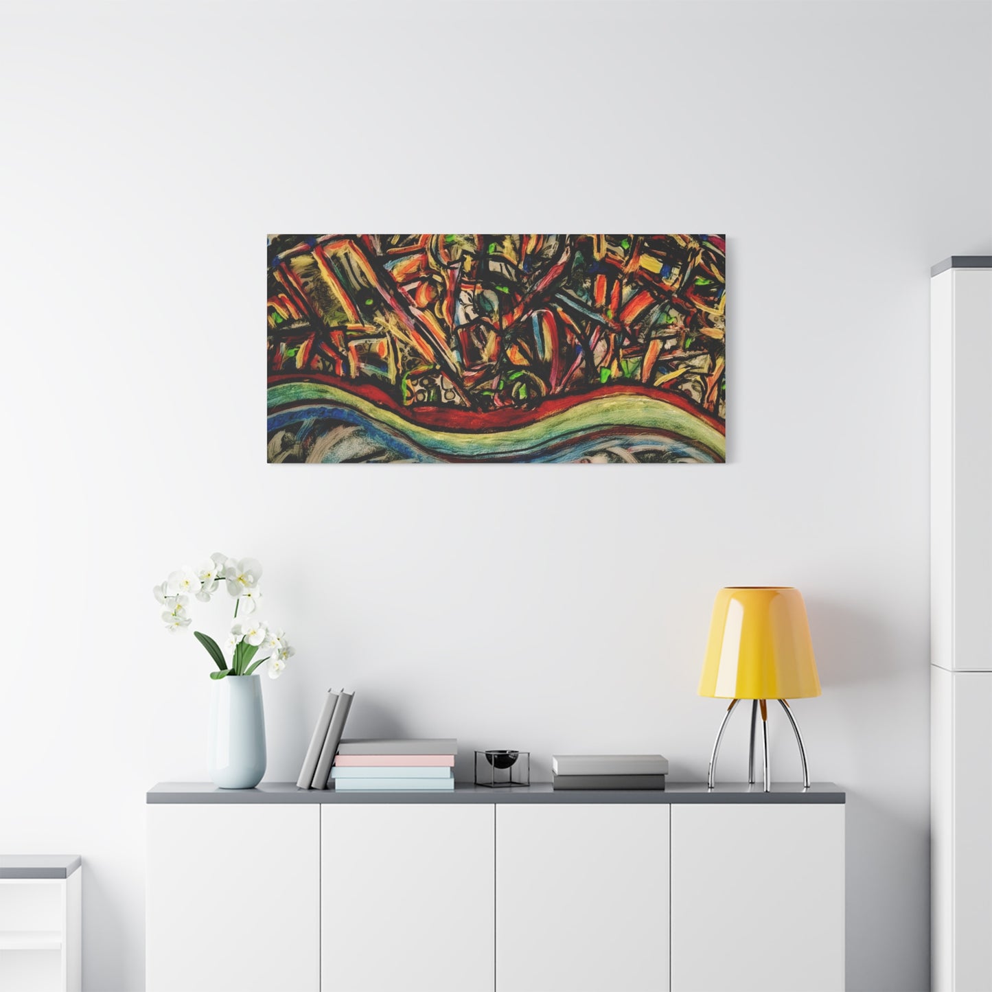 Acrylic_inequalities - Abstract Coastal Cityscape Canvas — Vibrant Ocean Wave Wall Art