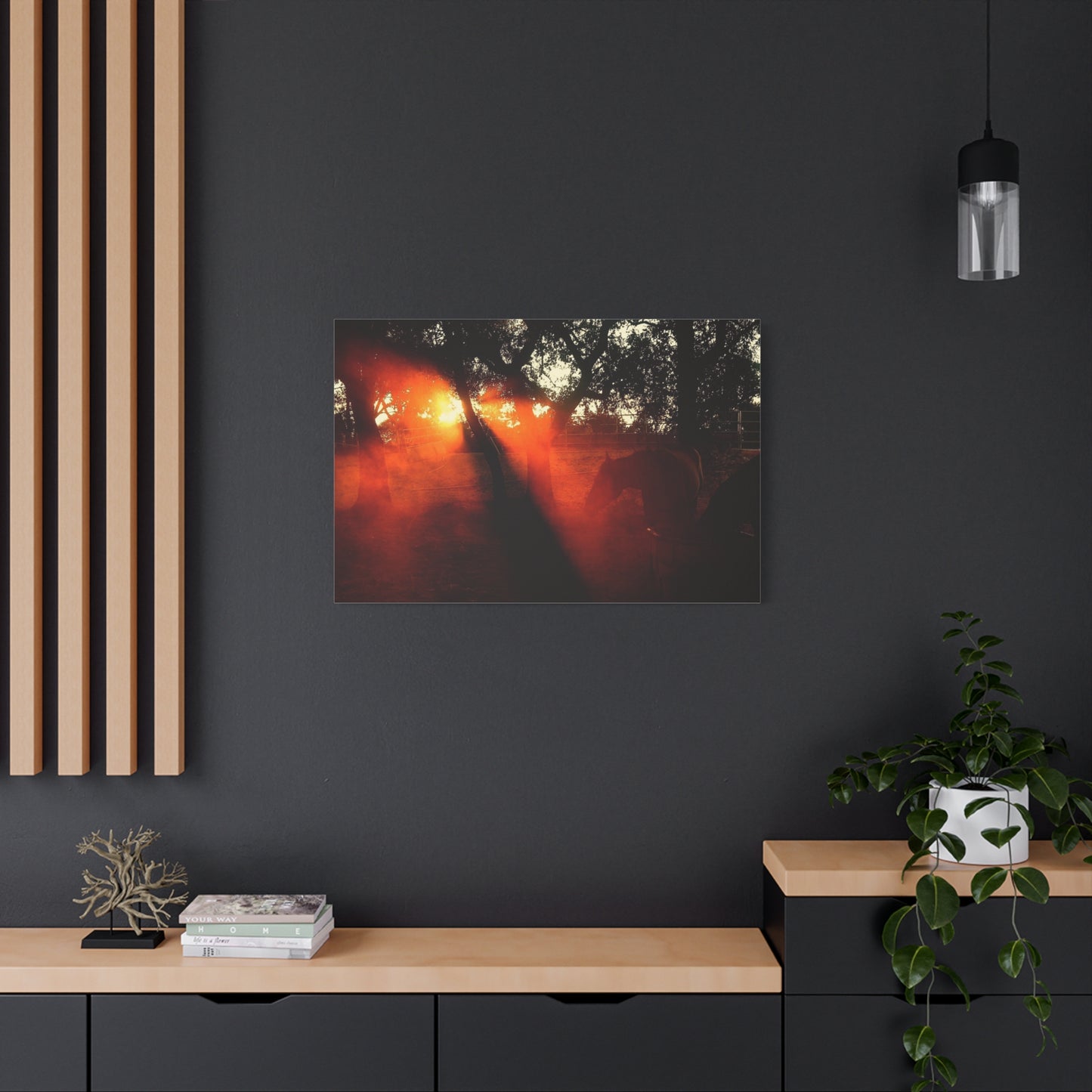 Sunset Forest Matte Canvas Wall Art — Dramatic Orange Light Photography
