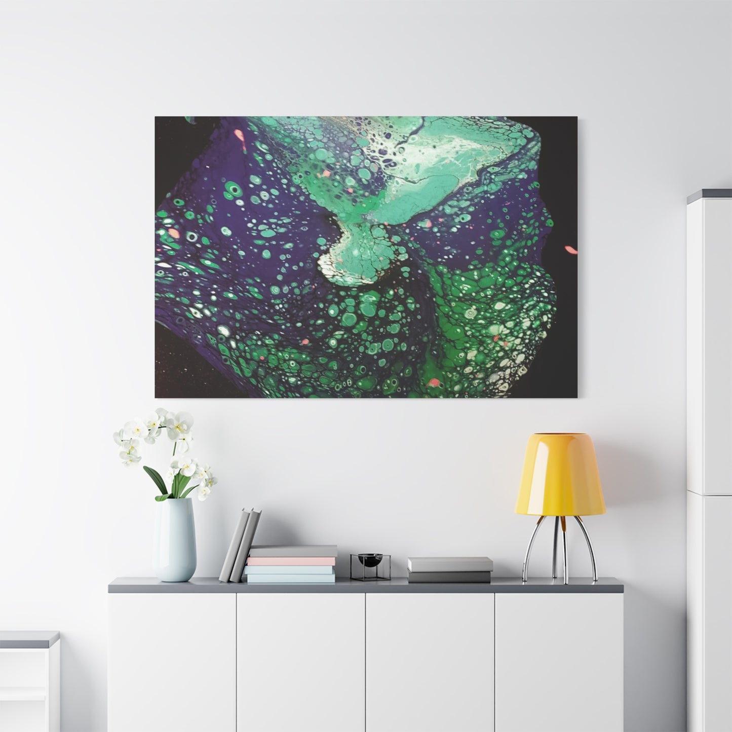 Abstract Green & Teal Fluid Art Canvas Print - Matte Stretched Wall Art