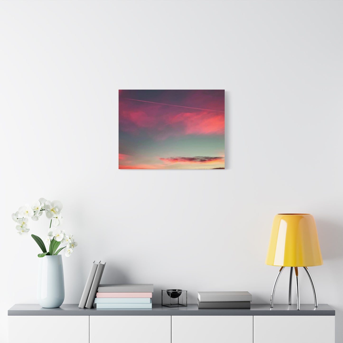 pink sky at morning - Horizon Matte Canvas Print — Vibrant Pink & Teal Sky Wall Art, Stretched 1.25"