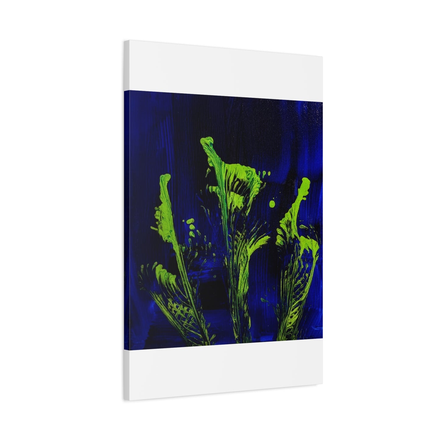 calla_lillies_pt.2 - Neon Floral Abstract Canvas Print — Blue & Lime Stretched Wall Art