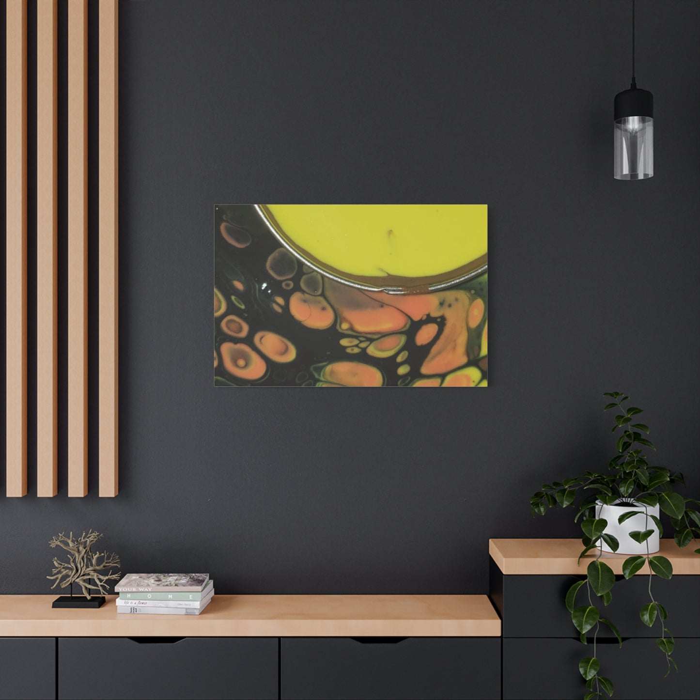 Abstract Fluid Art Canvas Print — Yellow & Black Cell Pour