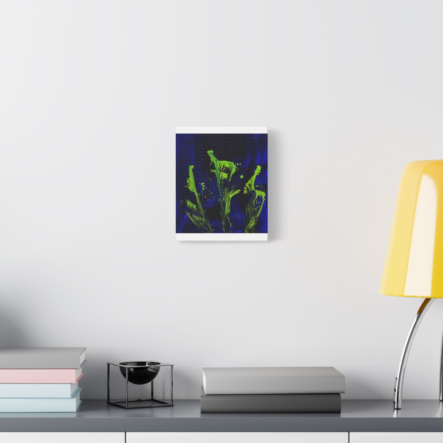 calla_lillies_pt.2 - Neon Floral Abstract Canvas Print — Blue & Lime Stretched Wall Art