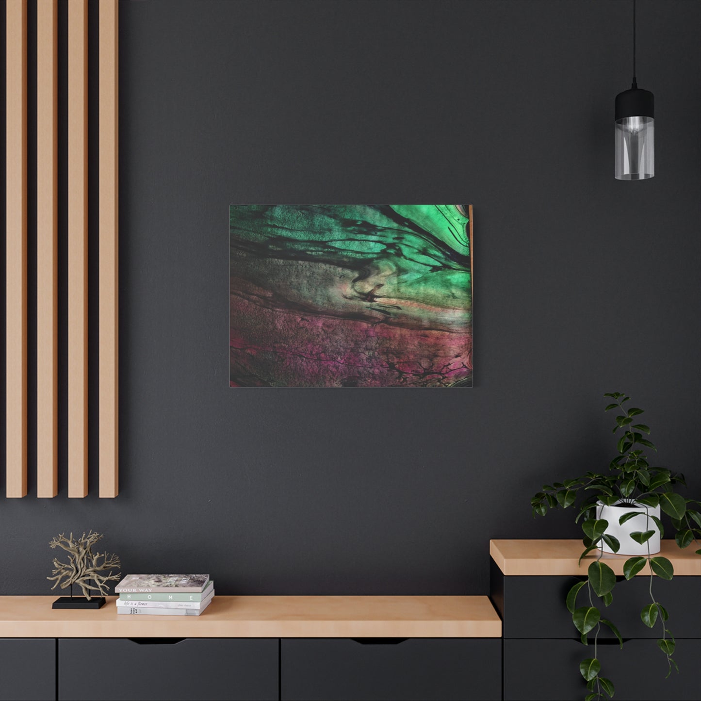 flame tempered pour - Abstract Teal & Magenta Canvas Wall Art — Matte Stretched 1.25"
