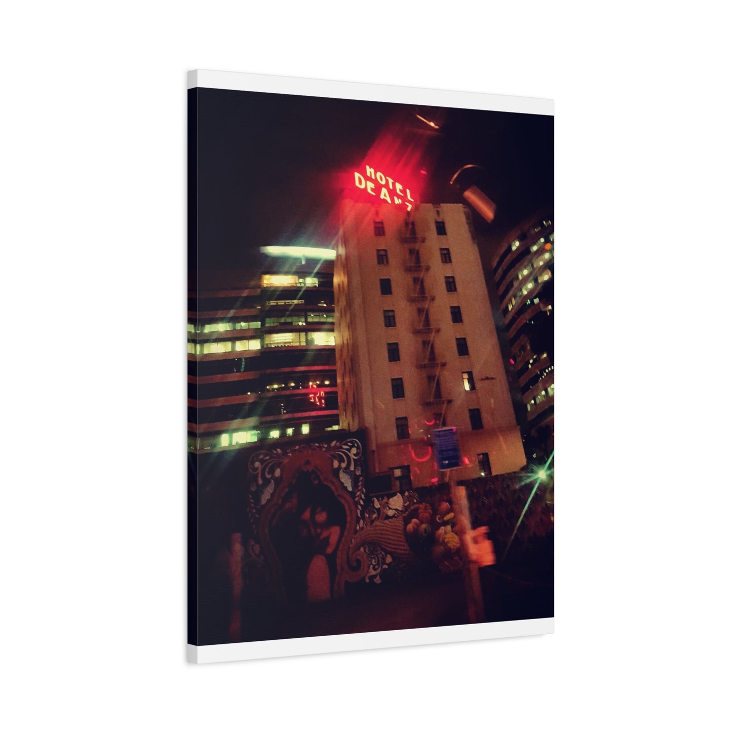 Hotel DeAnza - City Nightscape Canvas Print — Urban Street Art Building Matte Stretched 1.25"
