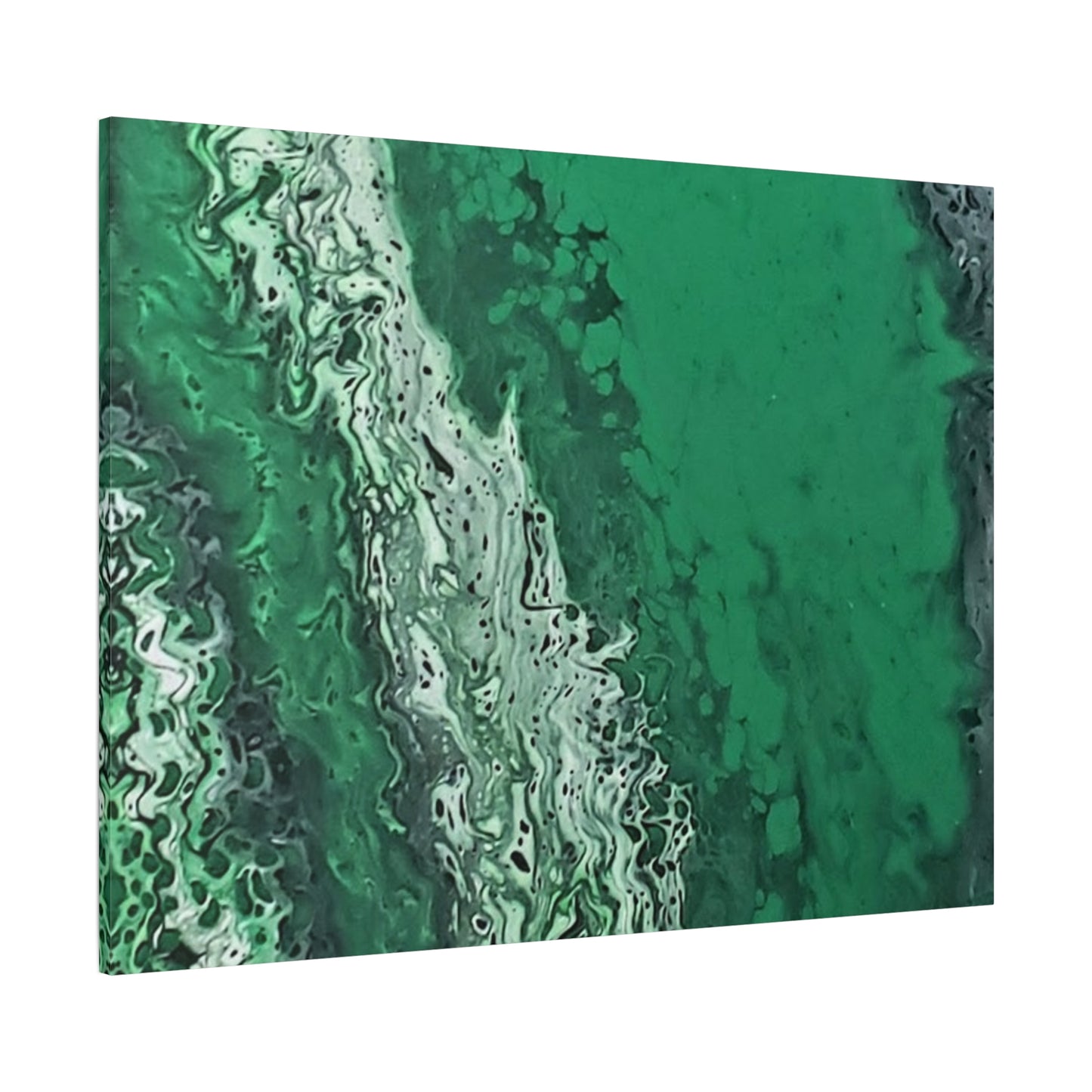 Emerald Wave Abstract Canvas Print — Matte Stretched Wall Art