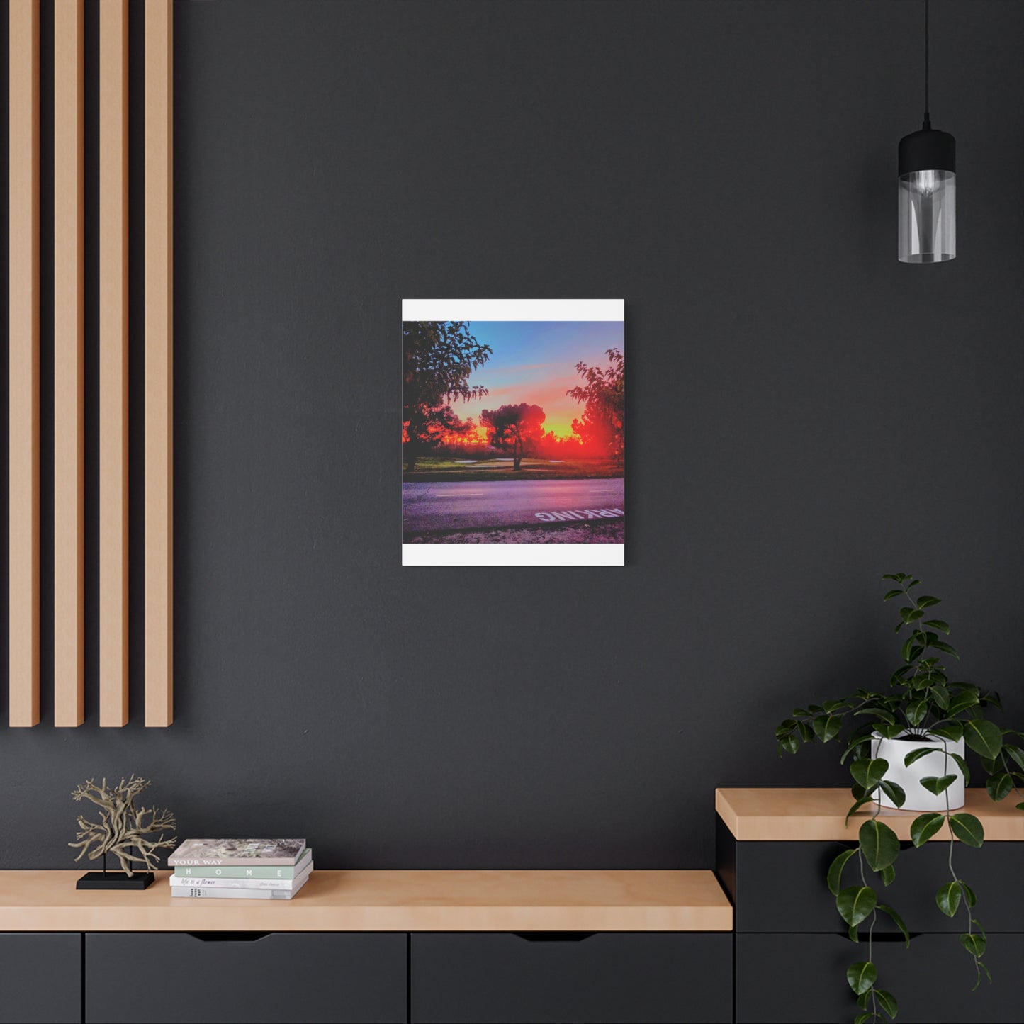 4th green @muni - Sunset Park Matte Canvas Print — Vibrant Red & Orange Landscape Wall Art