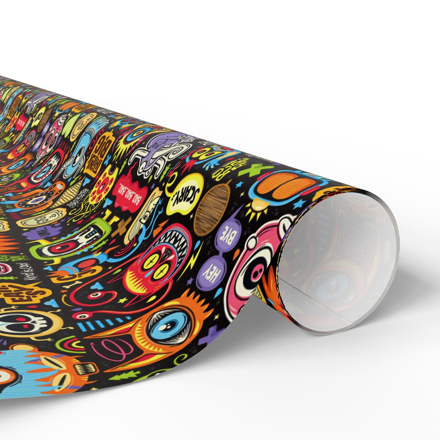 Wrapping Paper - Colorful Neon Emoji Doodles Gift Wrap (Halloween & Birthday)