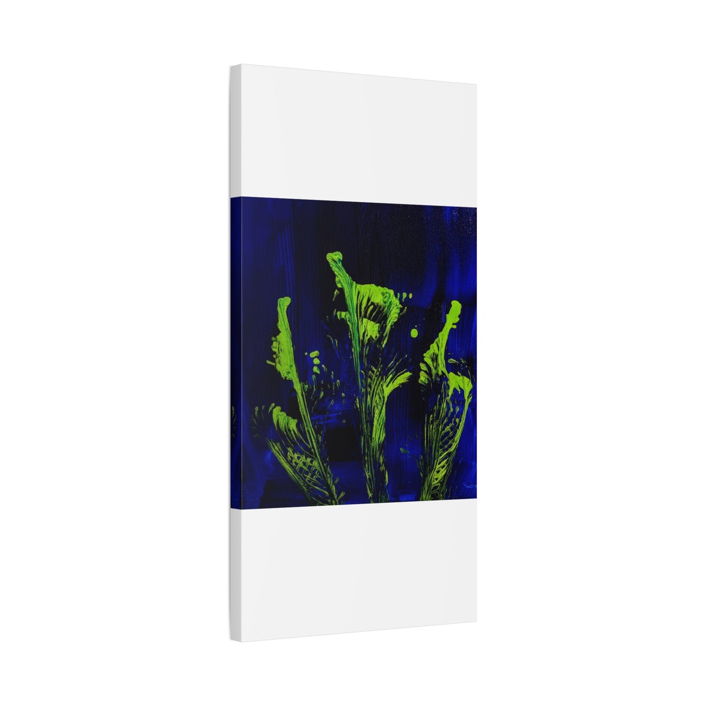 calla_lillies_pt.2 - Neon Floral Abstract Canvas Print — Blue & Lime Stretched Wall Art