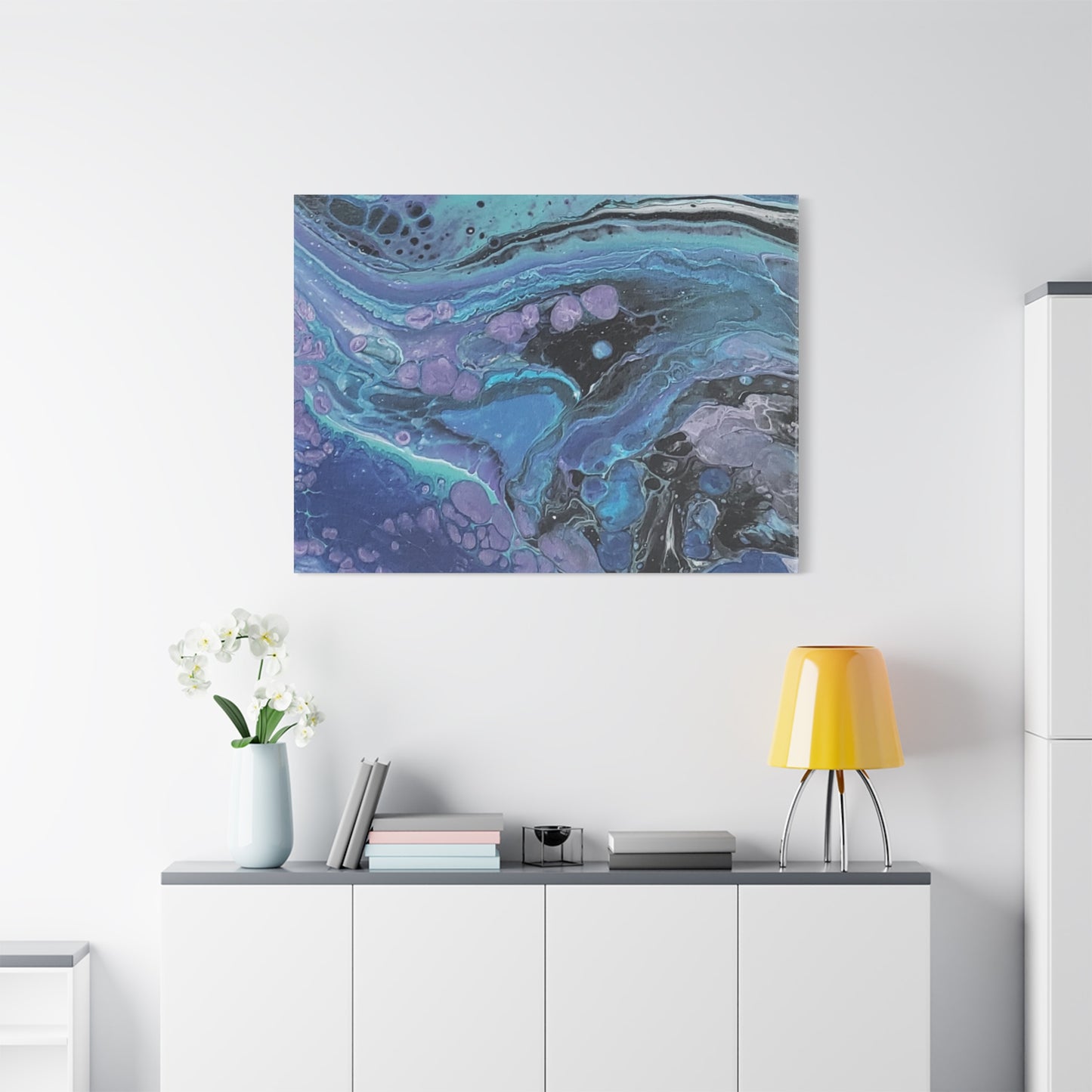 Abstract Ocean Wave Matte Canvas Print — Blue & Purple Fluid Art, Stretched 1.25"