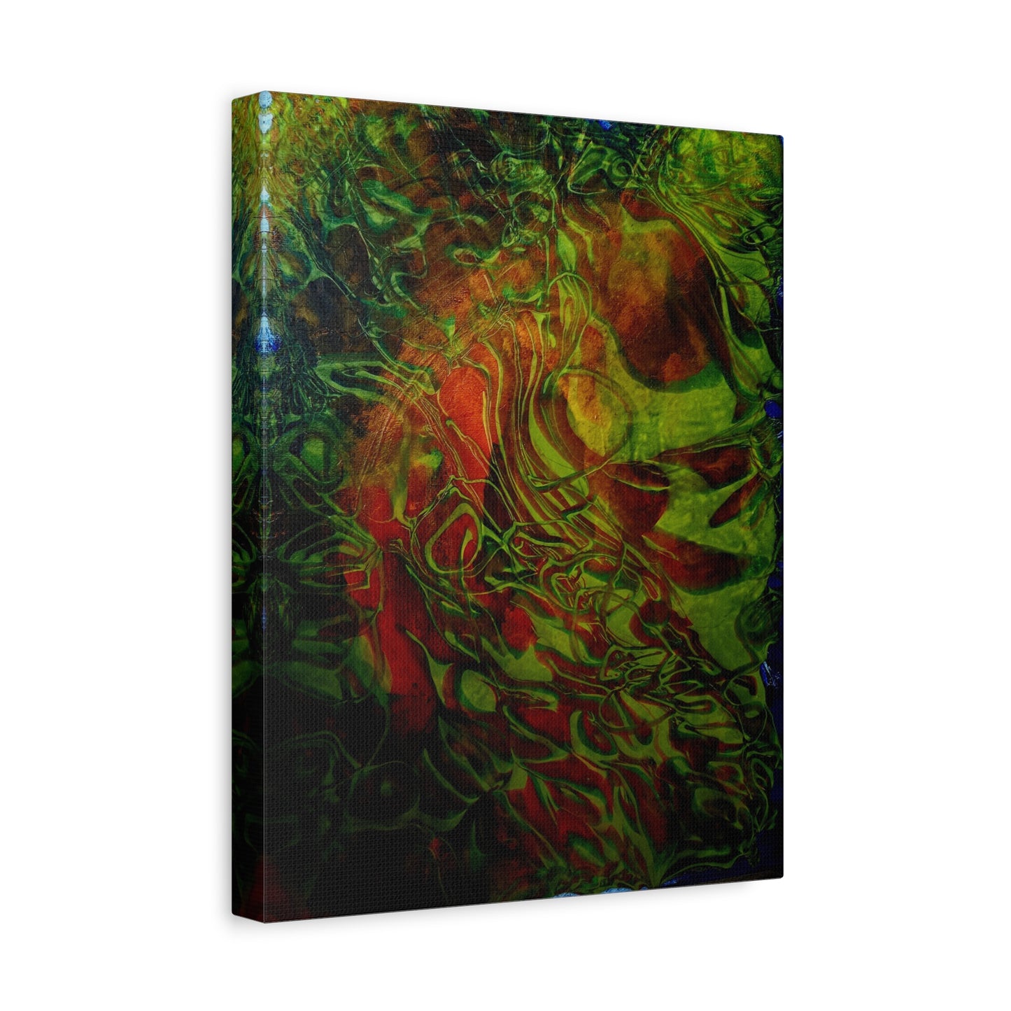 Abstract Green & Red Fluid Art Canvas Print