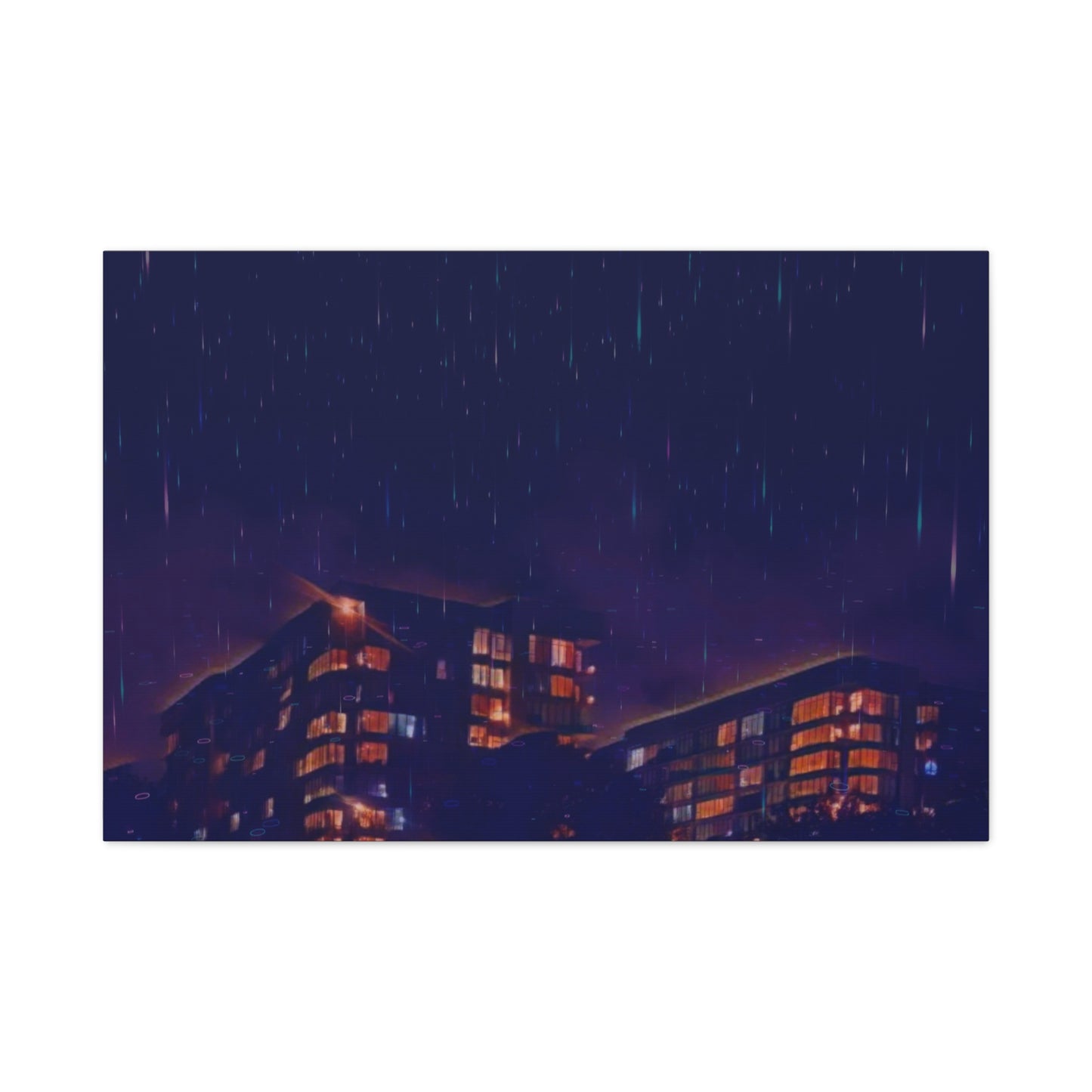 Neon Percipitation @ night - Canvas Print — Moody Urban Wall Art