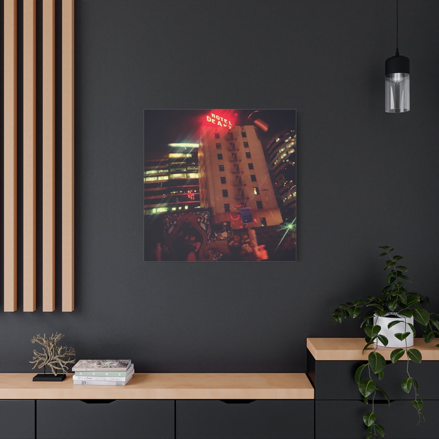 Hotel DeAnza - City Nightscape Canvas Print — Urban Street Art Building Matte Stretched 1.25"