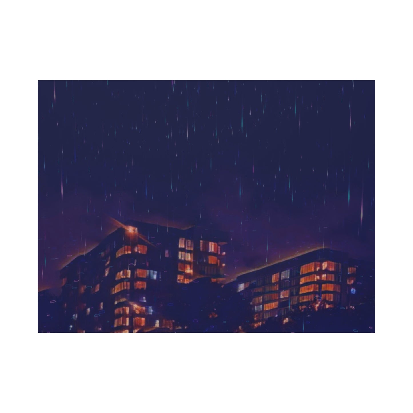 Neon Percipitation @ night - Canvas Print — Moody Urban Wall Art
