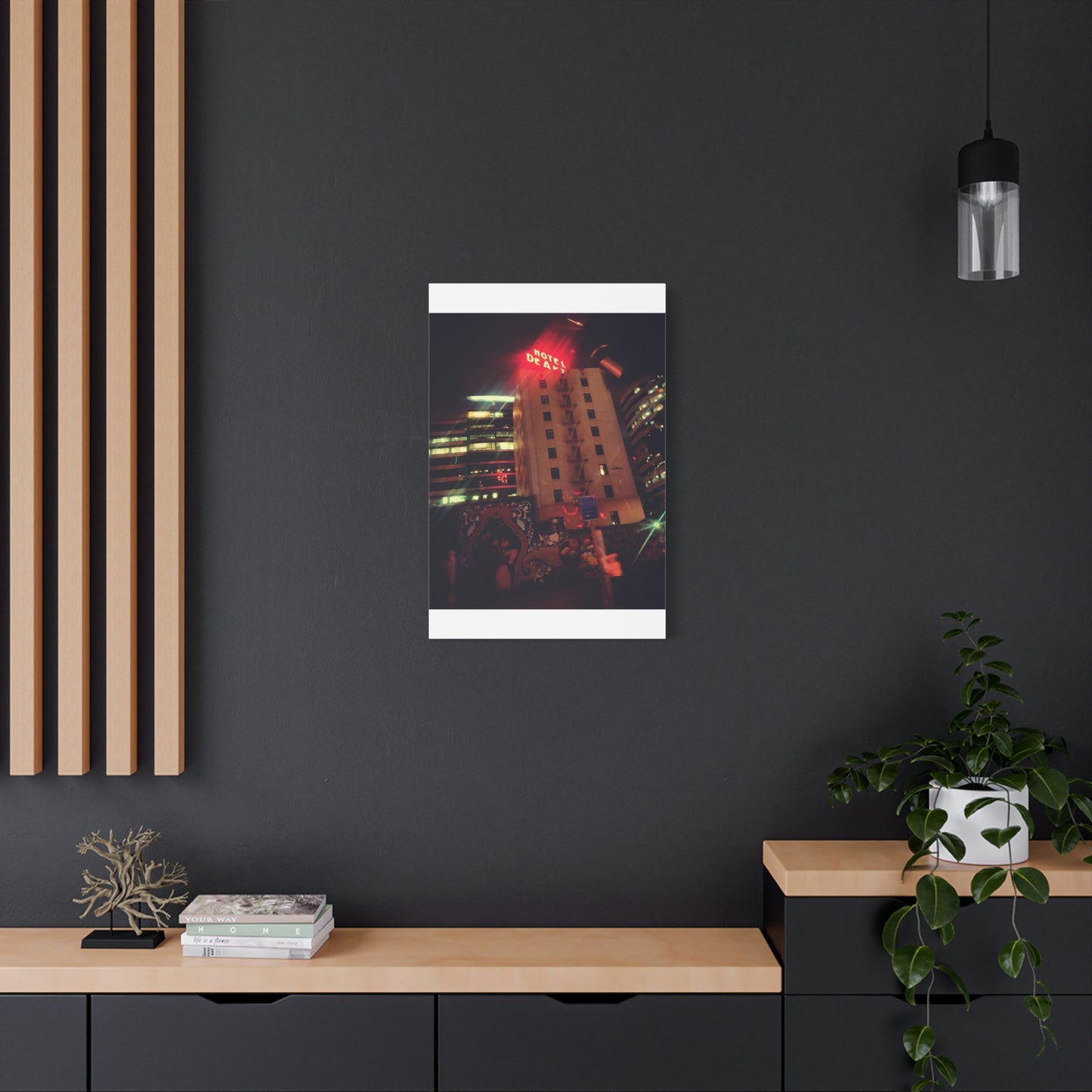 Hotel DeAnza - City Nightscape Canvas Print — Urban Street Art Building Matte Stretched 1.25"