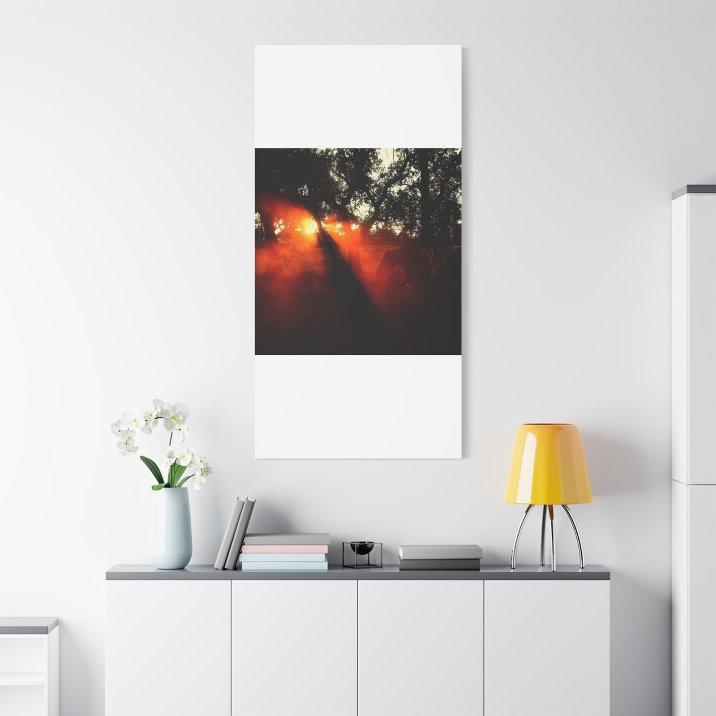 Sunset Forest Matte Canvas Wall Art — Dramatic Orange Light Photography