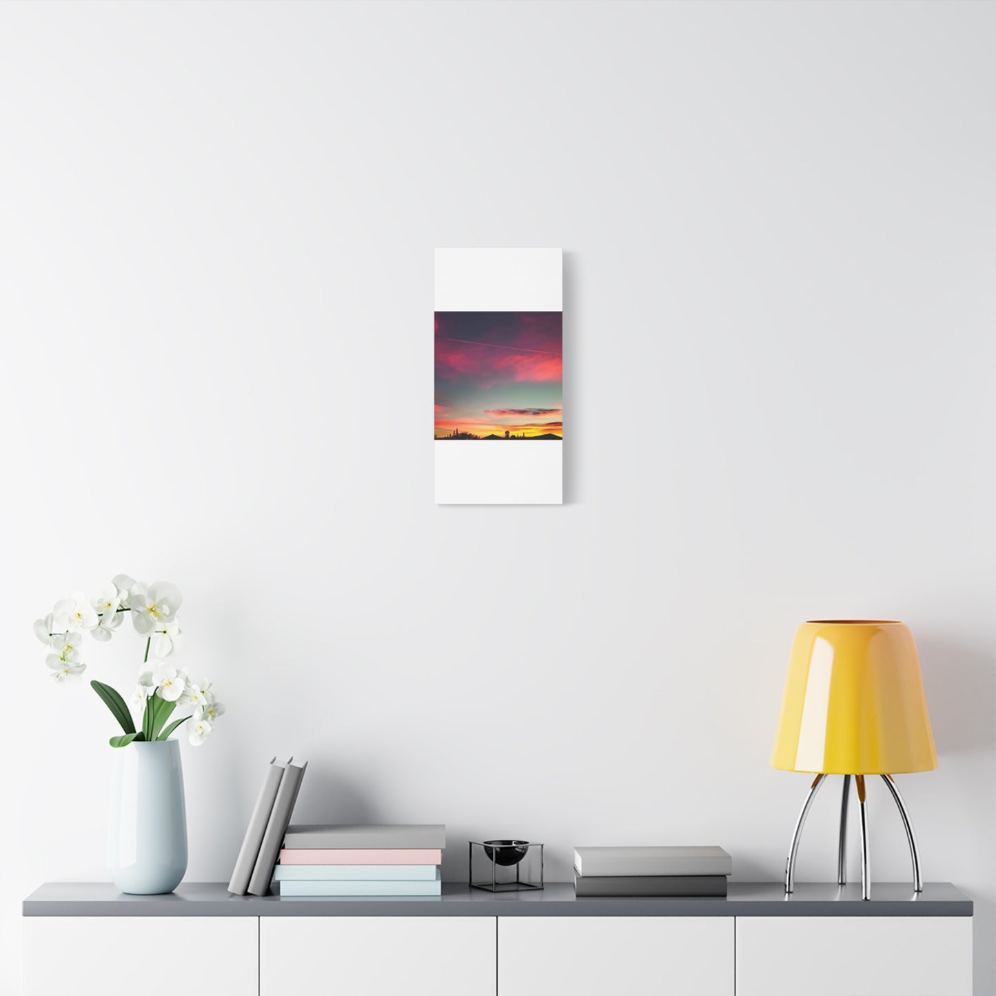 pink sky at morning - Horizon Matte Canvas Print — Vibrant Pink & Teal Sky Wall Art, Stretched 1.25"
