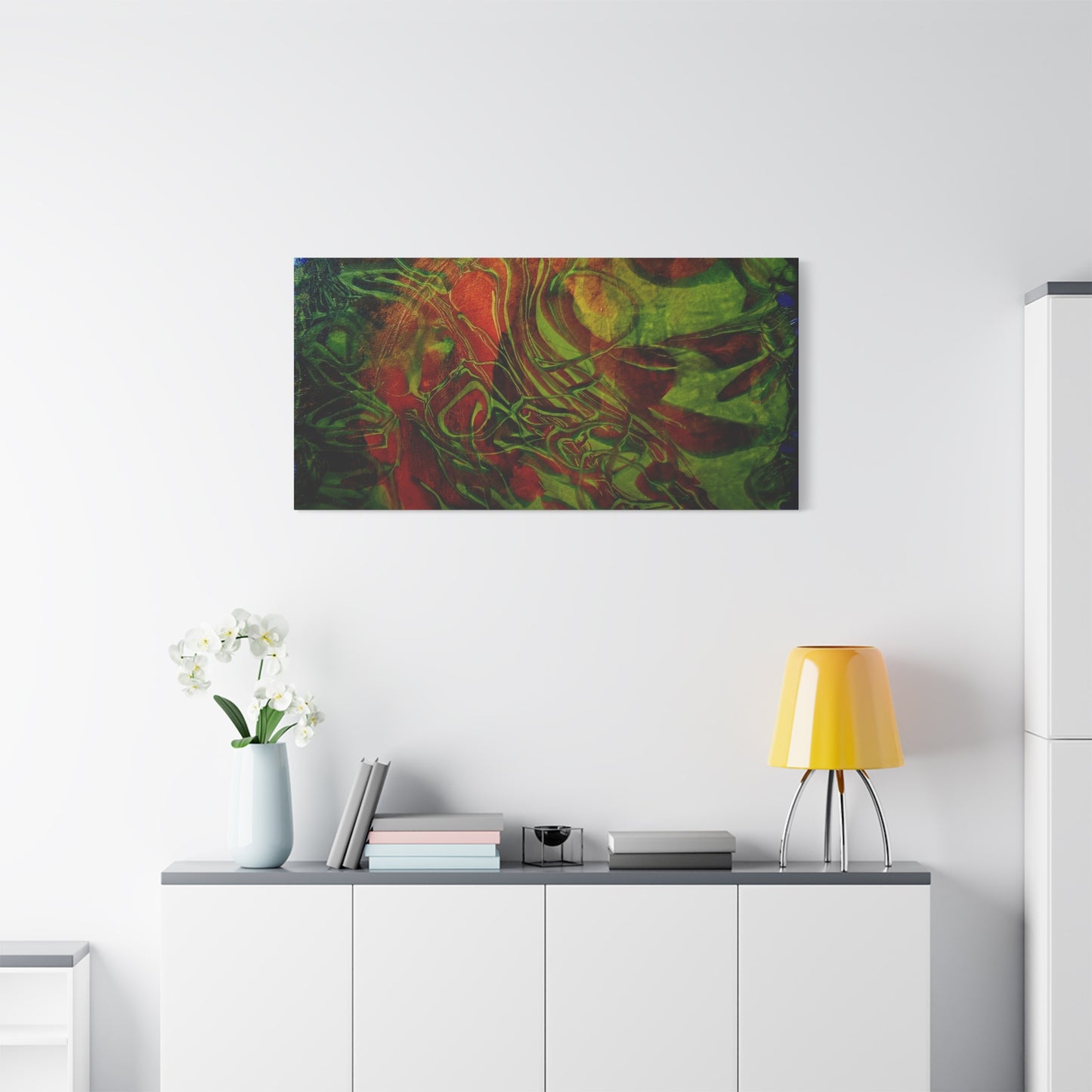 Abstract Green & Red Fluid Art Canvas Print