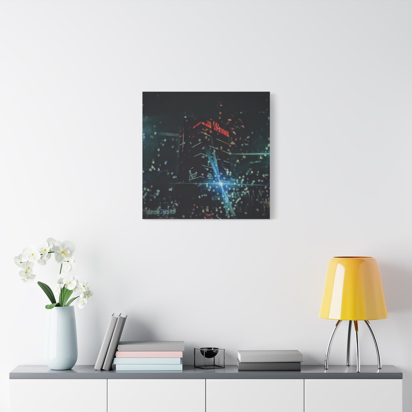 matrix @night Canvas Print — Moody Rainy Urban Wall Art (Matte Stretched)