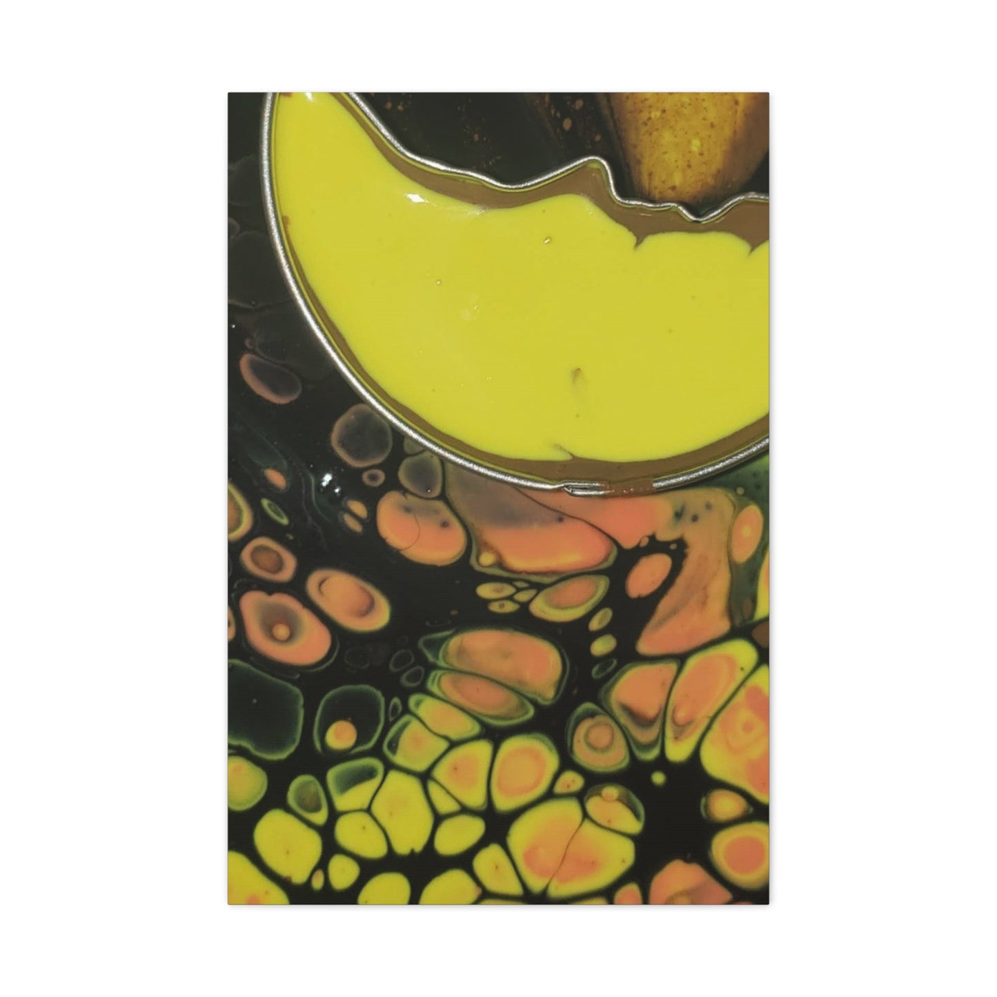 Abstract Fluid Art Canvas Print — Yellow & Black Cell Pour