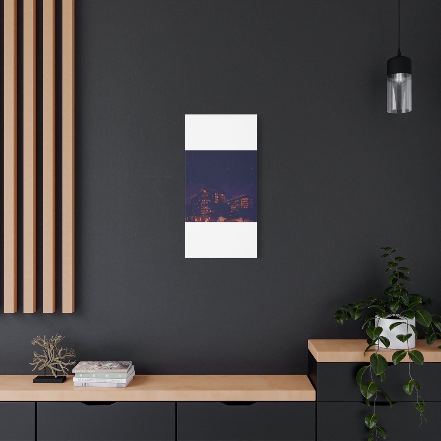 Neon Percipitation @ night - Canvas Print — Moody Urban Wall Art