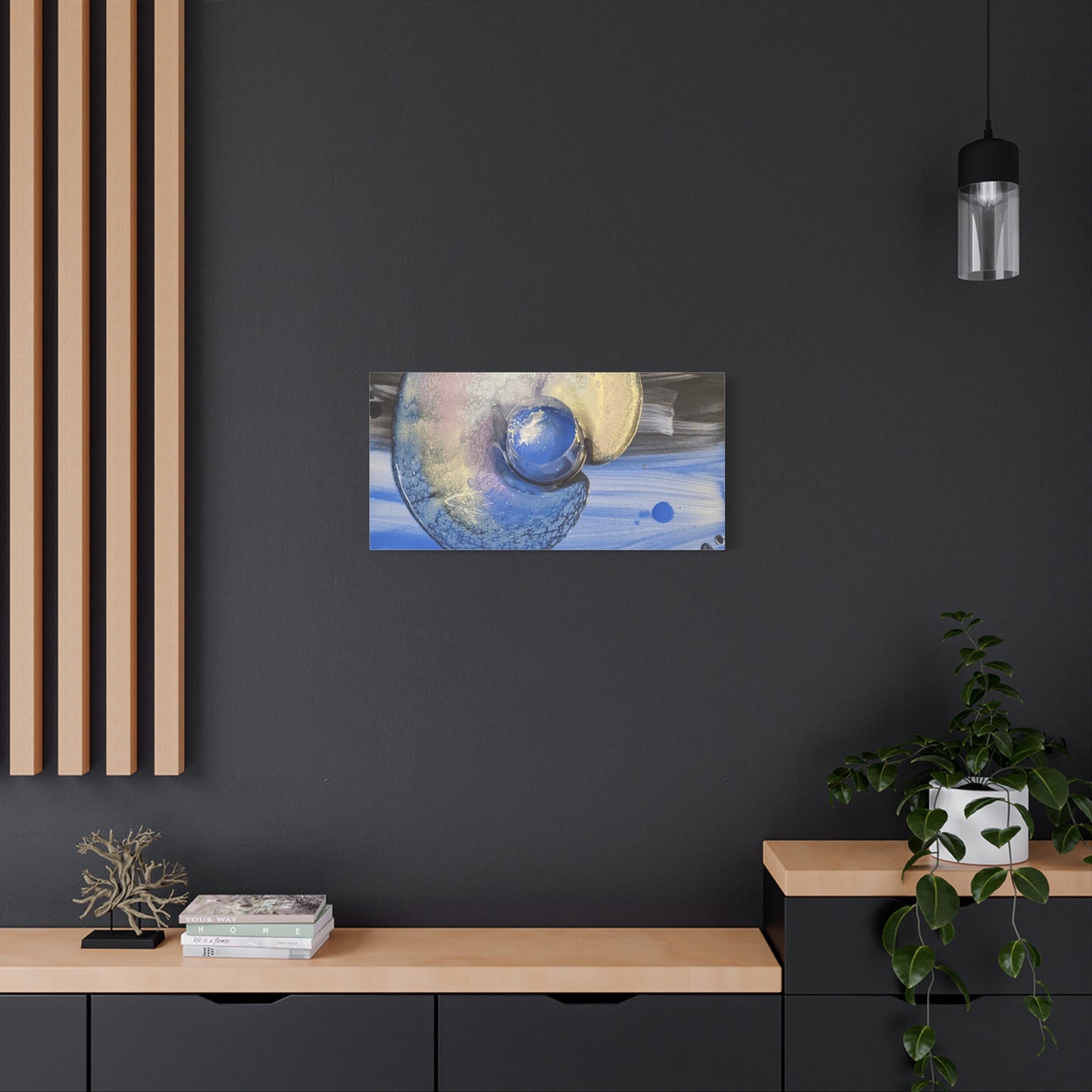 the nautilus - Abstract Blue Spiral Matte Canvas Art - Nautical Coastal Wall Decor