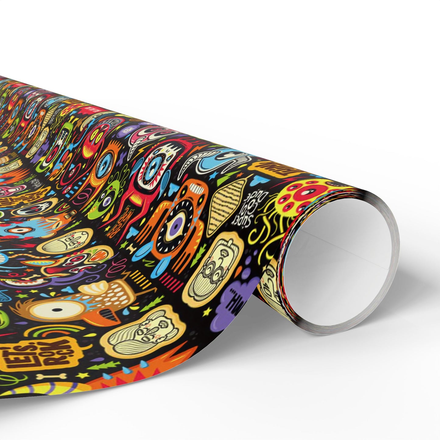 Wrapping Paper - Colorful Neon Emoji Doodles Gift Wrap (Halloween & Birthday)