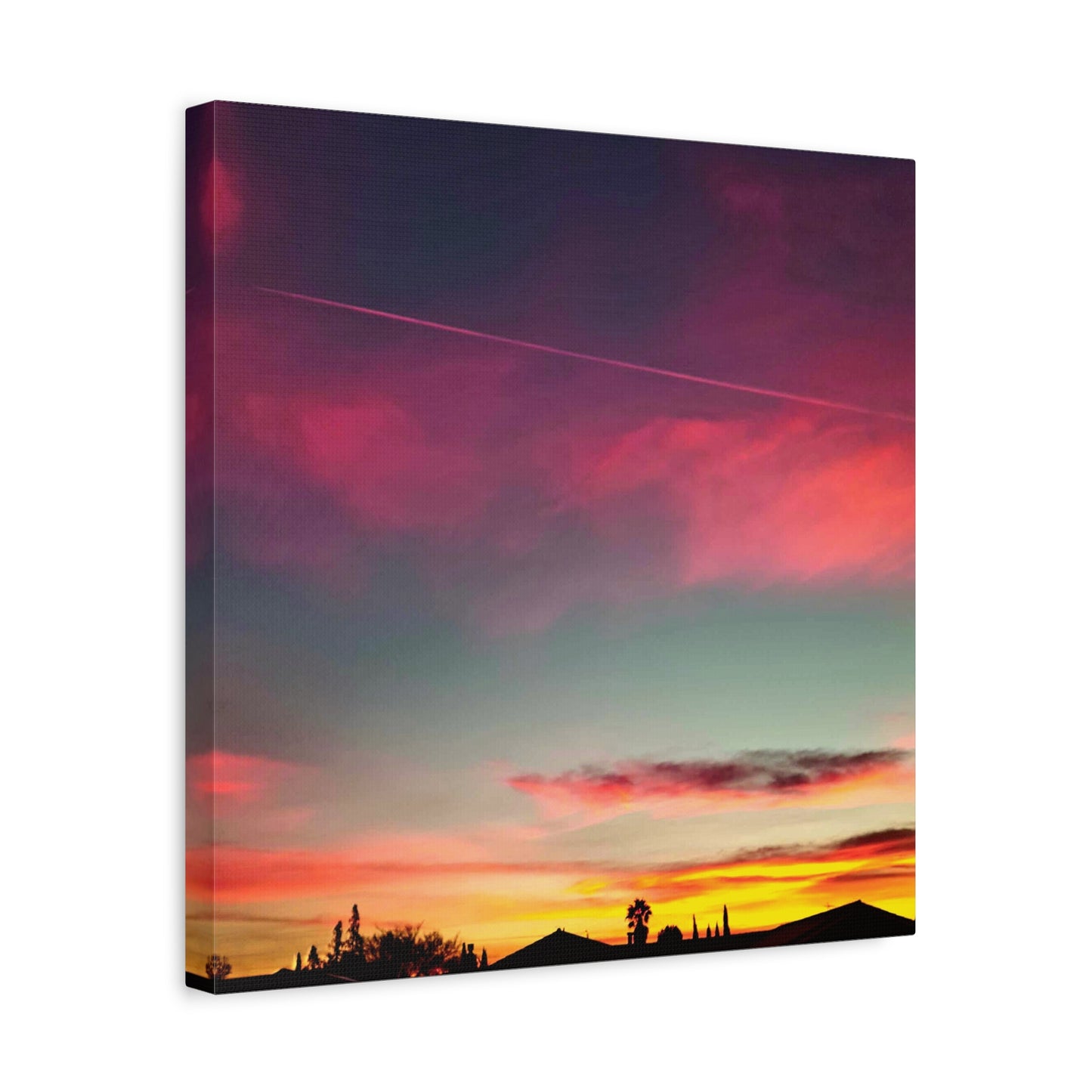 pink sky at morning - Horizon Matte Canvas Print — Vibrant Pink & Teal Sky Wall Art, Stretched 1.25"