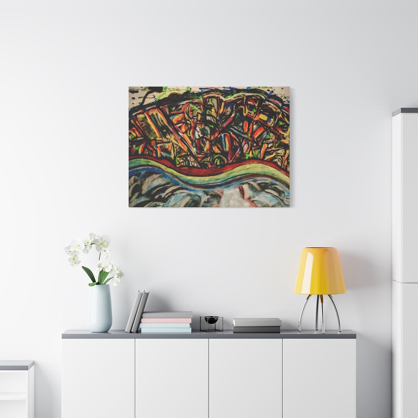Acrylic_inequalities - Abstract Coastal Cityscape Canvas — Vibrant Ocean Wave Wall Art